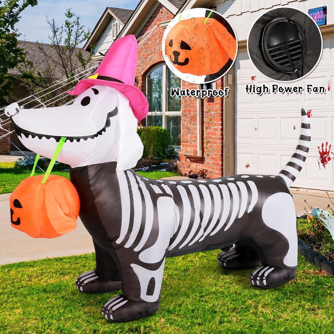 5.5 FT Skeleton Puppy Halloween Inflatable with Build-in LEDs