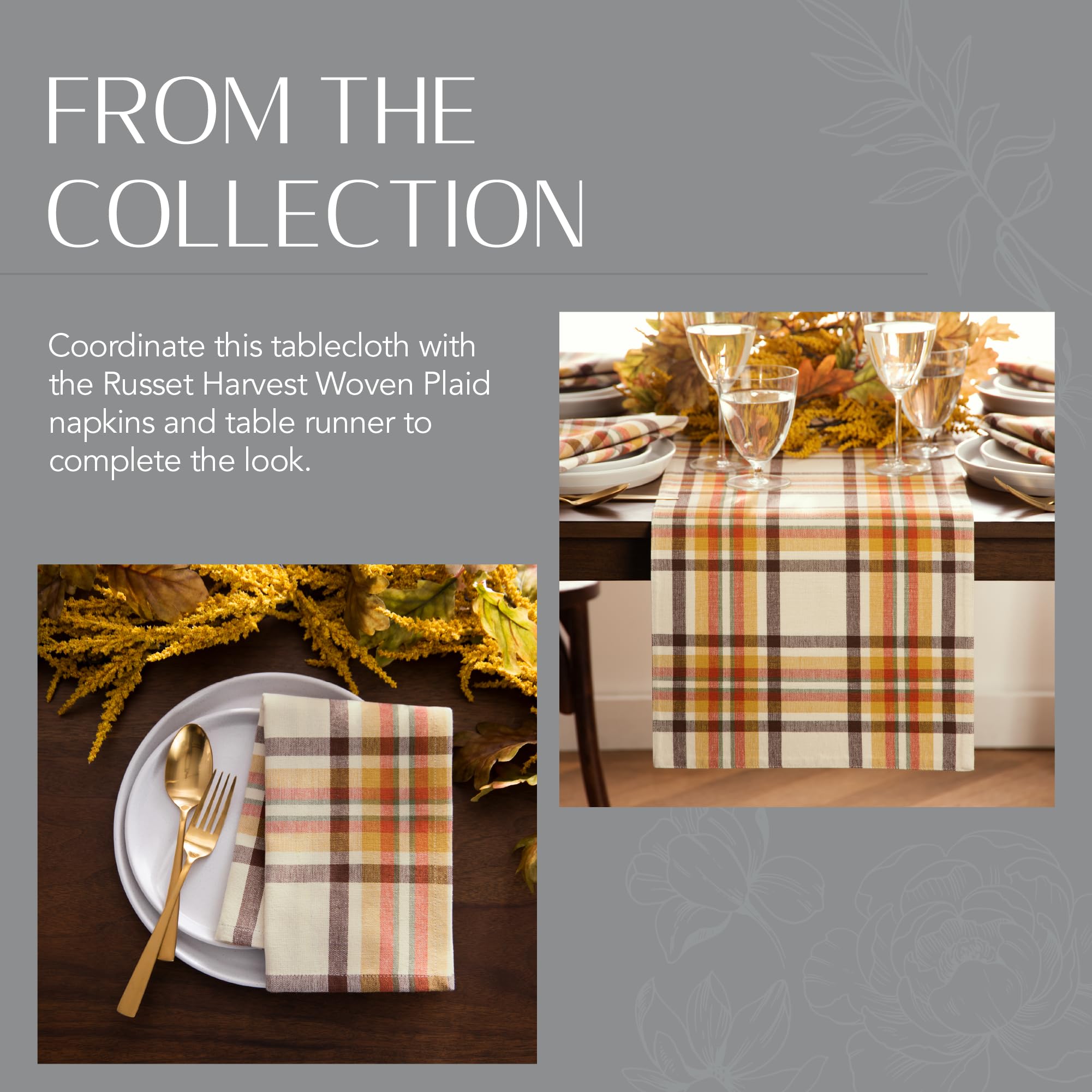 traditional orange plaid fall tablecloth, napkins and table runner collection