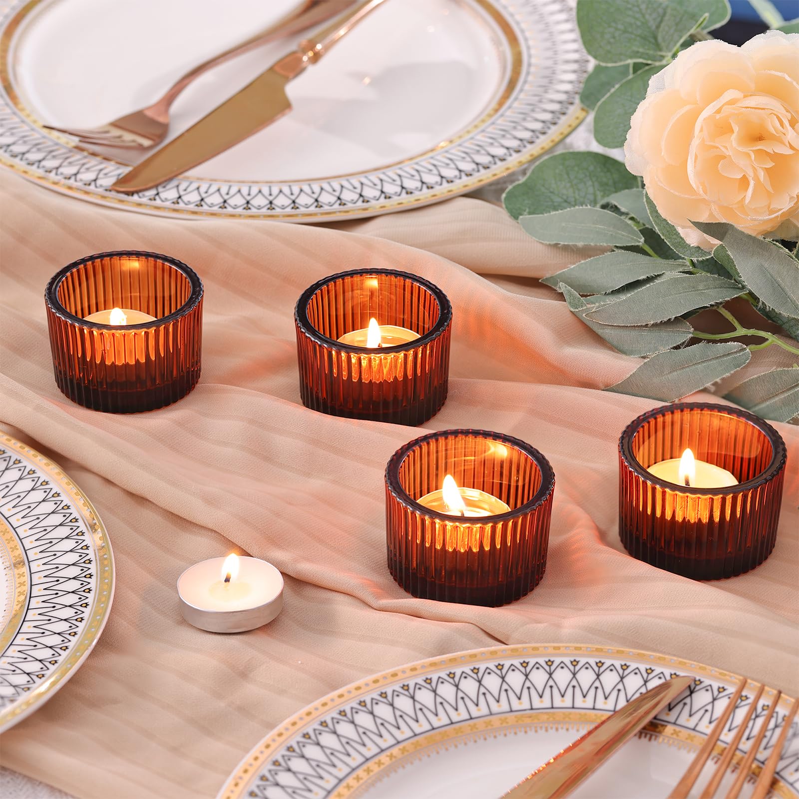 table decor ideas with glass votive candle holders