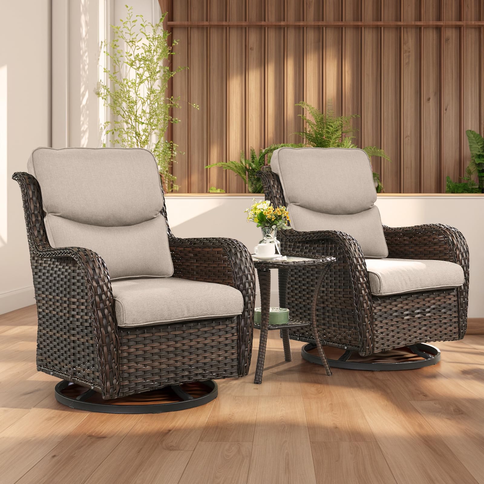 3 Piece Outdoor Rattan Rocking Bistro Set with Side Table