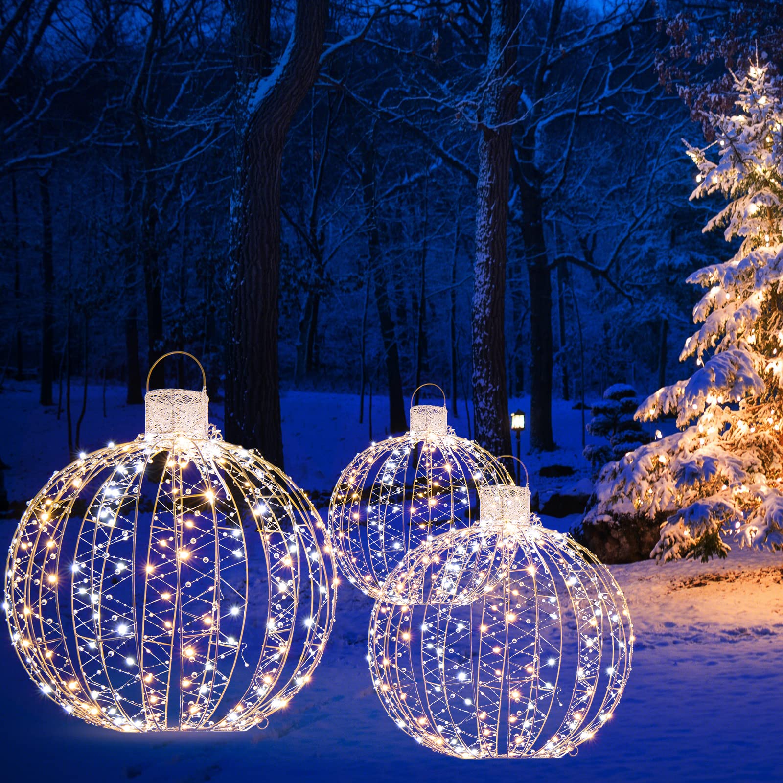 set of 3 outdoor led ball ornament decorations