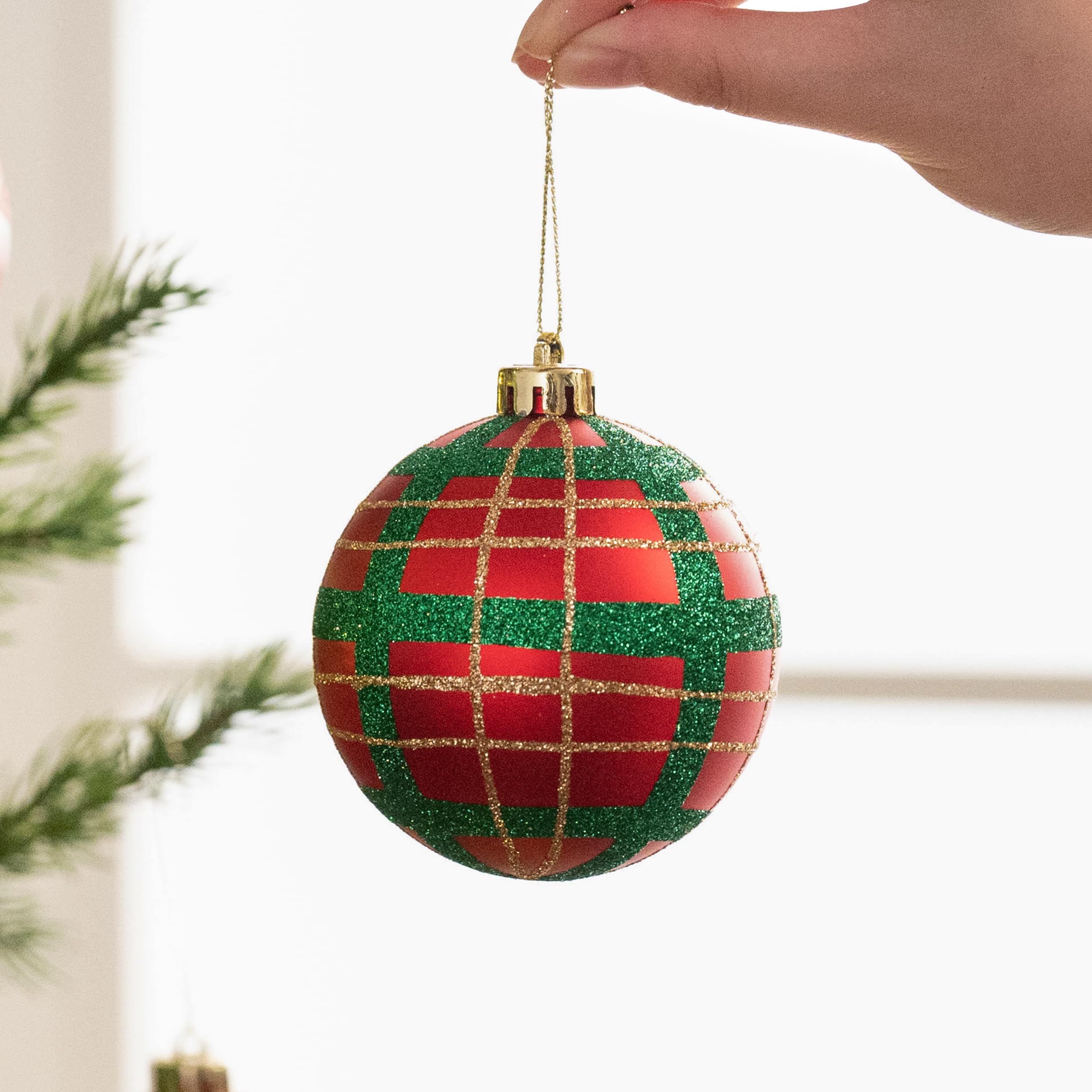 red green gold holiday round ornament