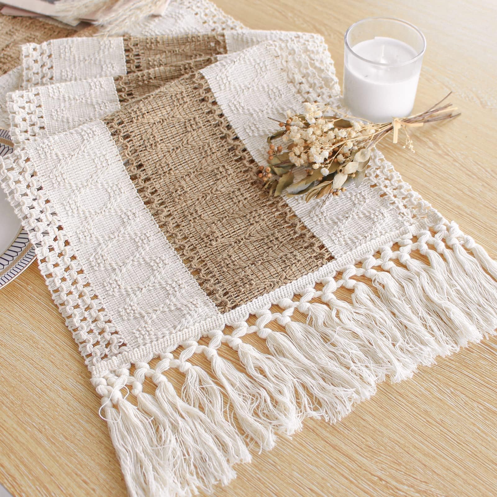 Boho Table Runner for Home Decor with Tassels, 12x72 Inches