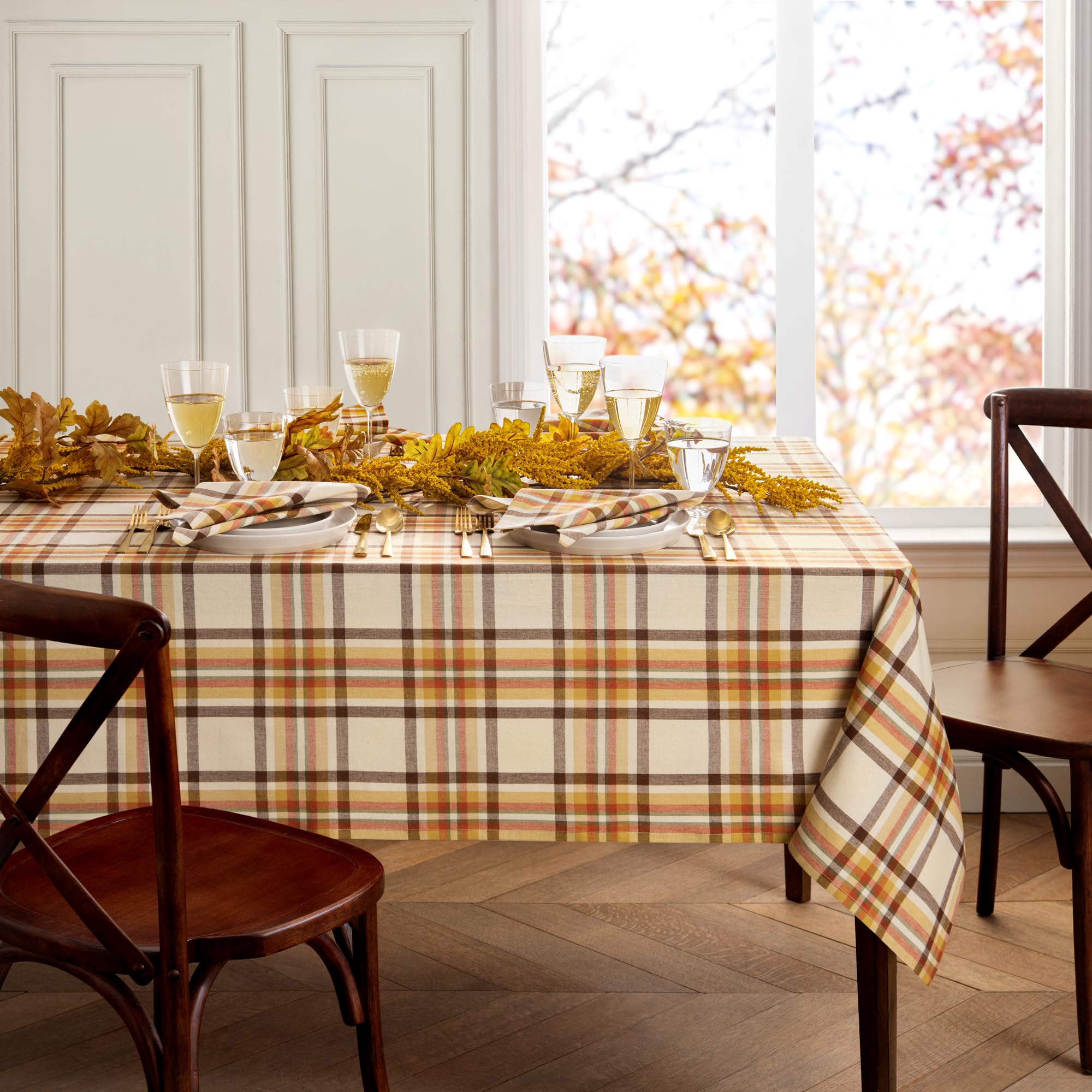 rectangular classic orange plaid design fall tablecloth