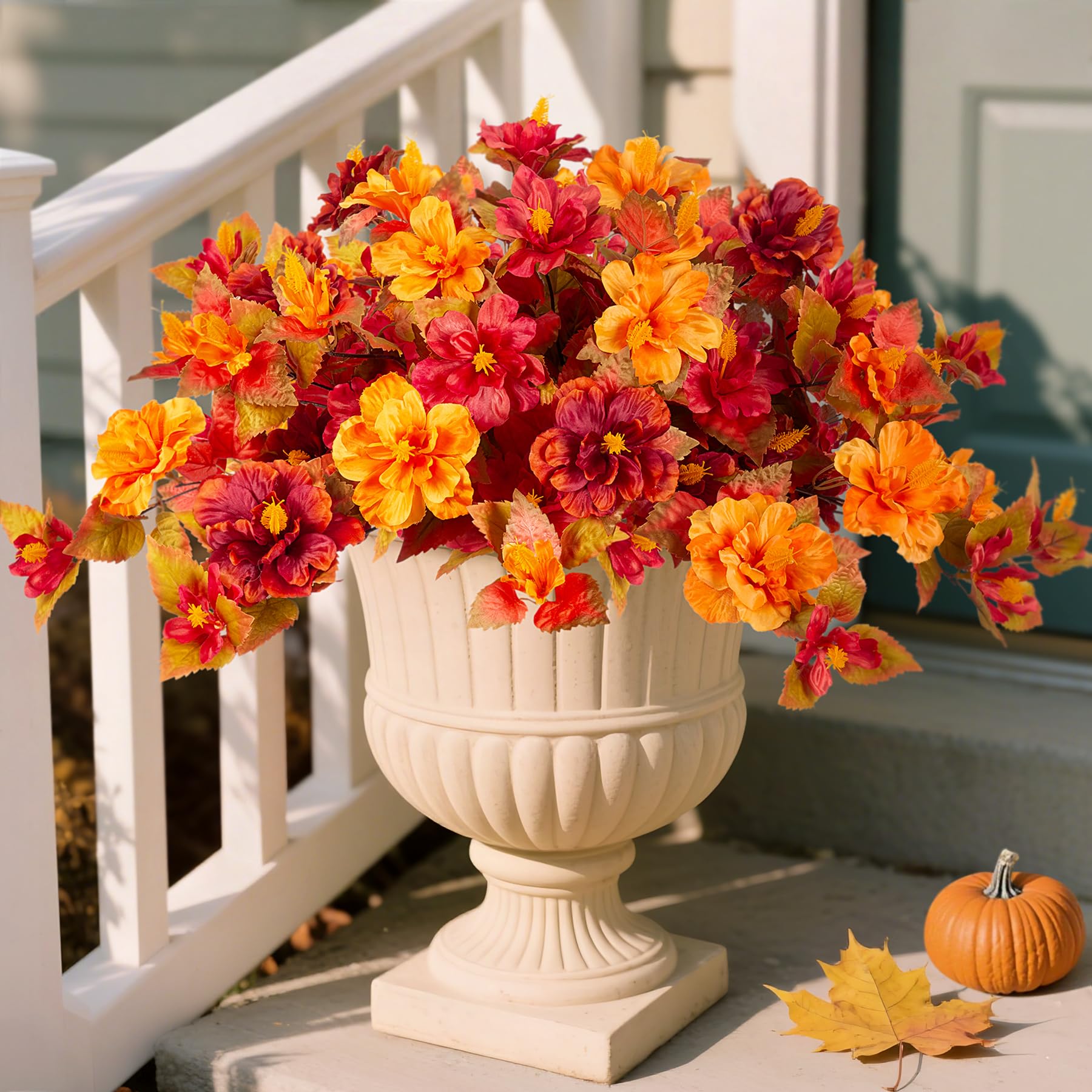 2PCS Fake Fall Flowers for Outdoor Planters, Autumn Faux Hibiscus