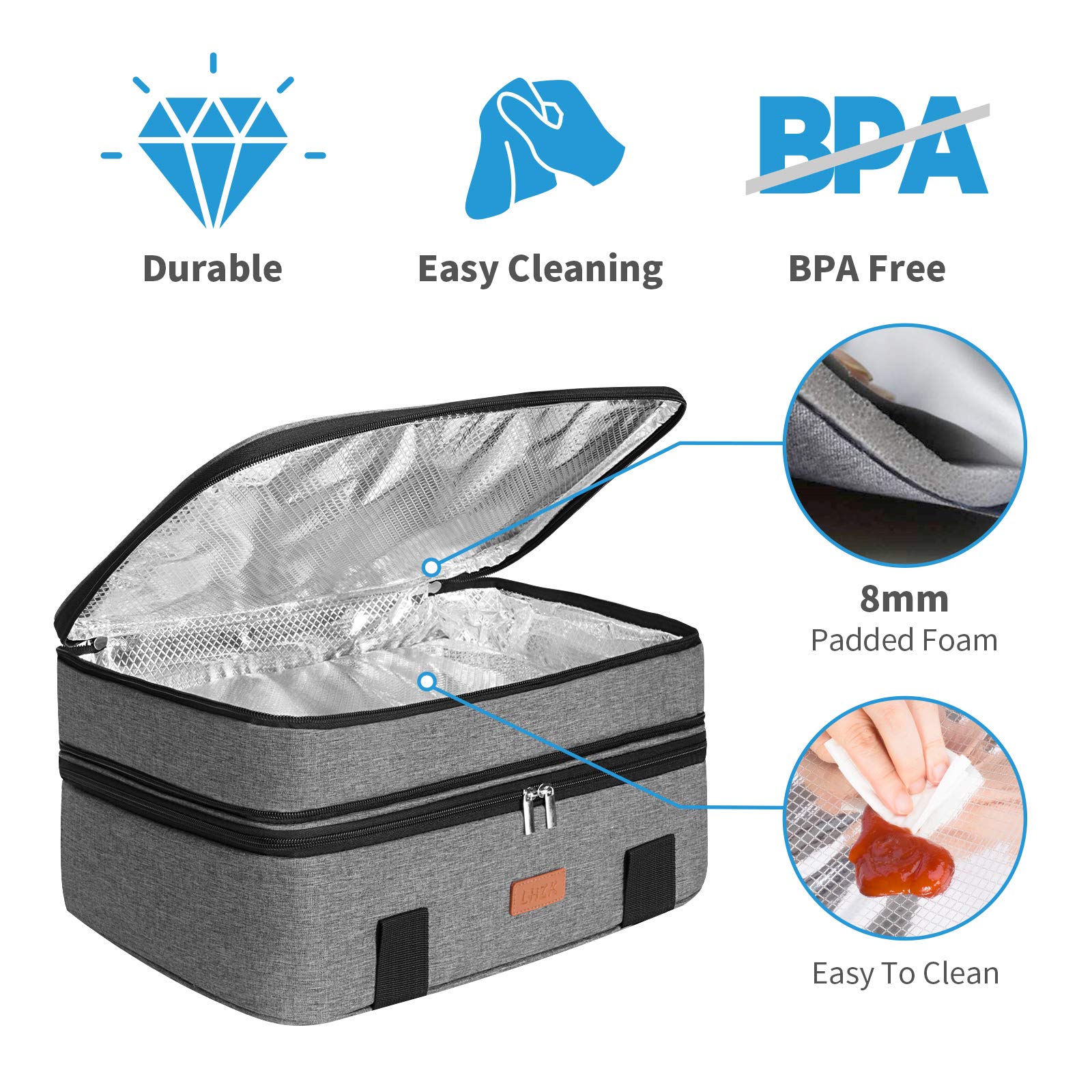 Grey Dual Compartment Insulated Casserole Carrier Features