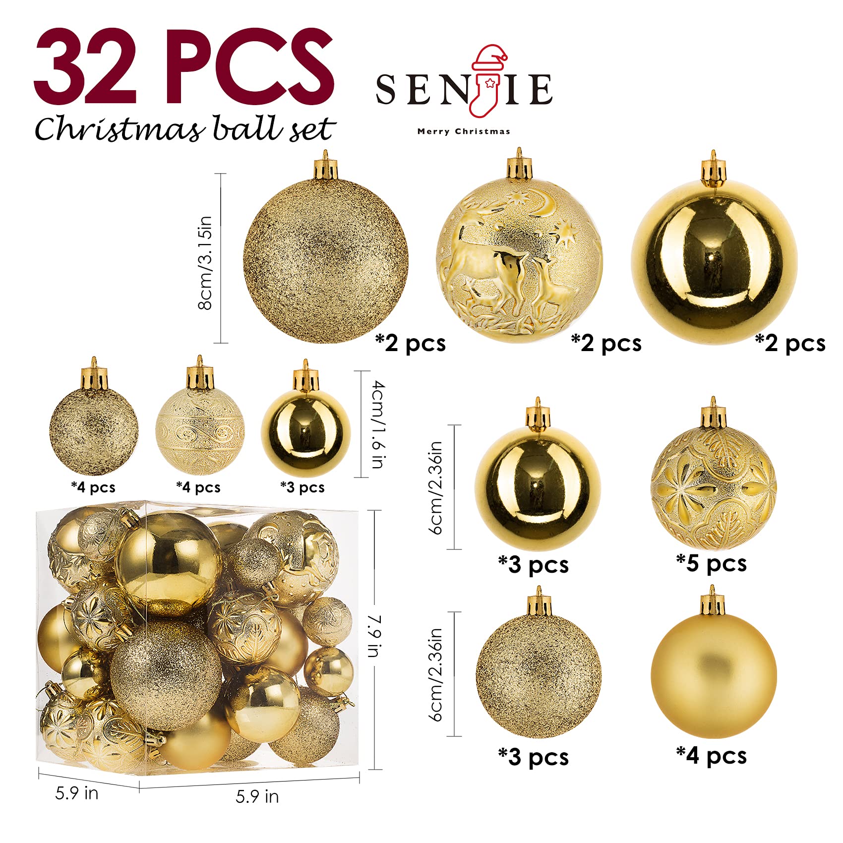32 Piece Christmas Gold Ornament Set