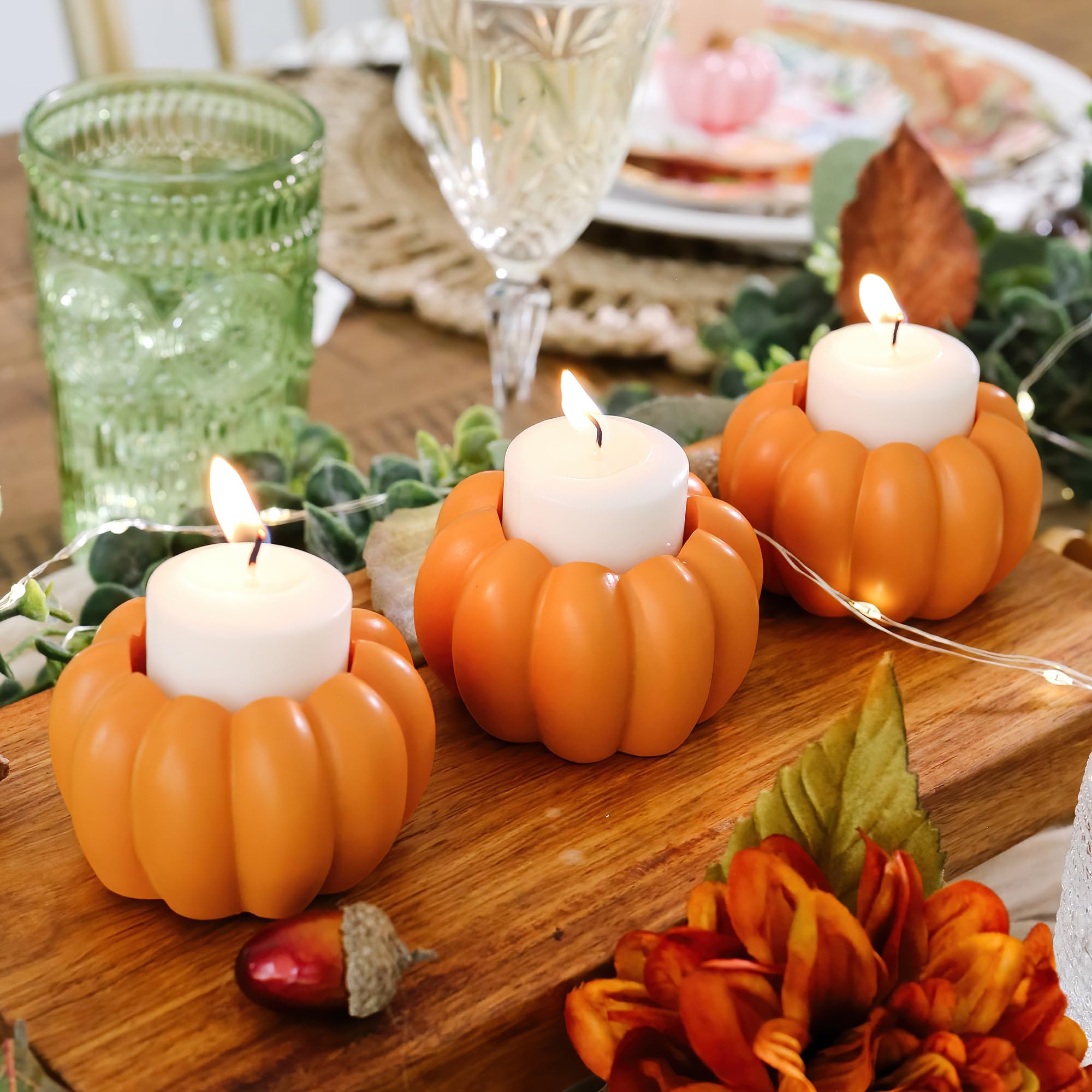 pumpkin shaped candle holder set for fall decoration