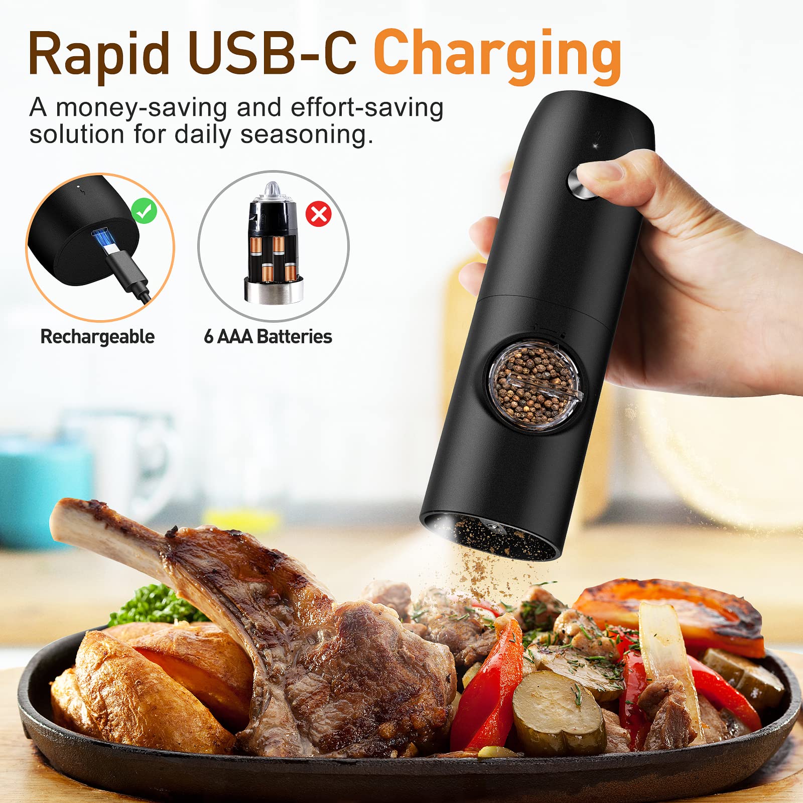 USB-C charging electric spice grinder set