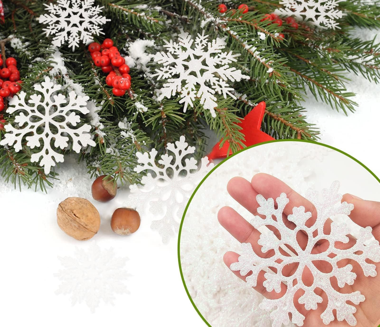 36pcs White Glitter Snowflake Ornament Set