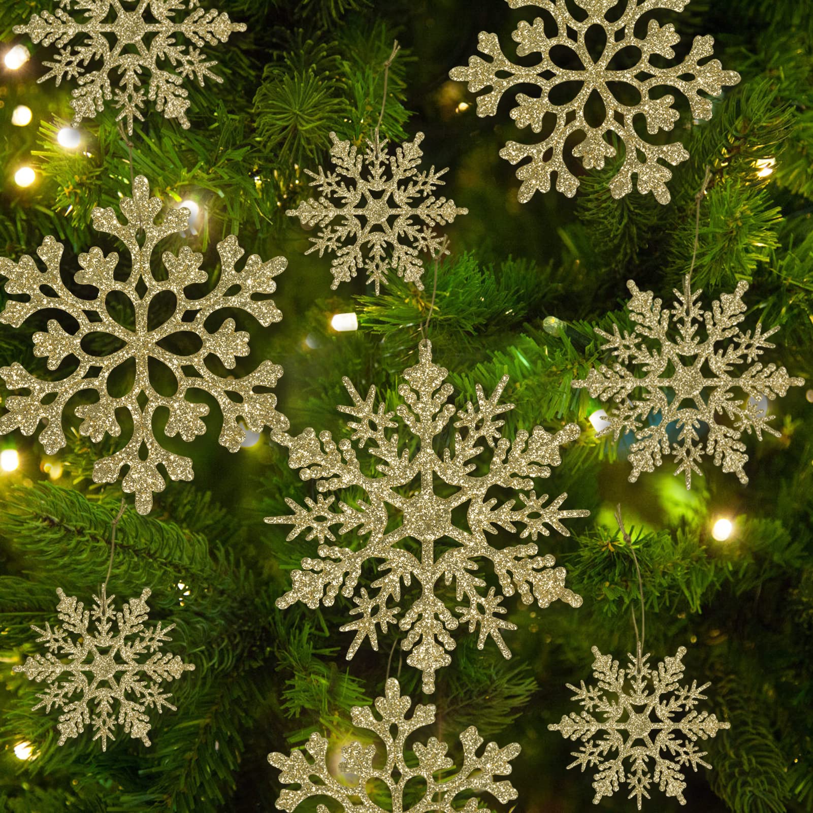 36pcs Gold Glitter Snowflake Ornaments Plastic