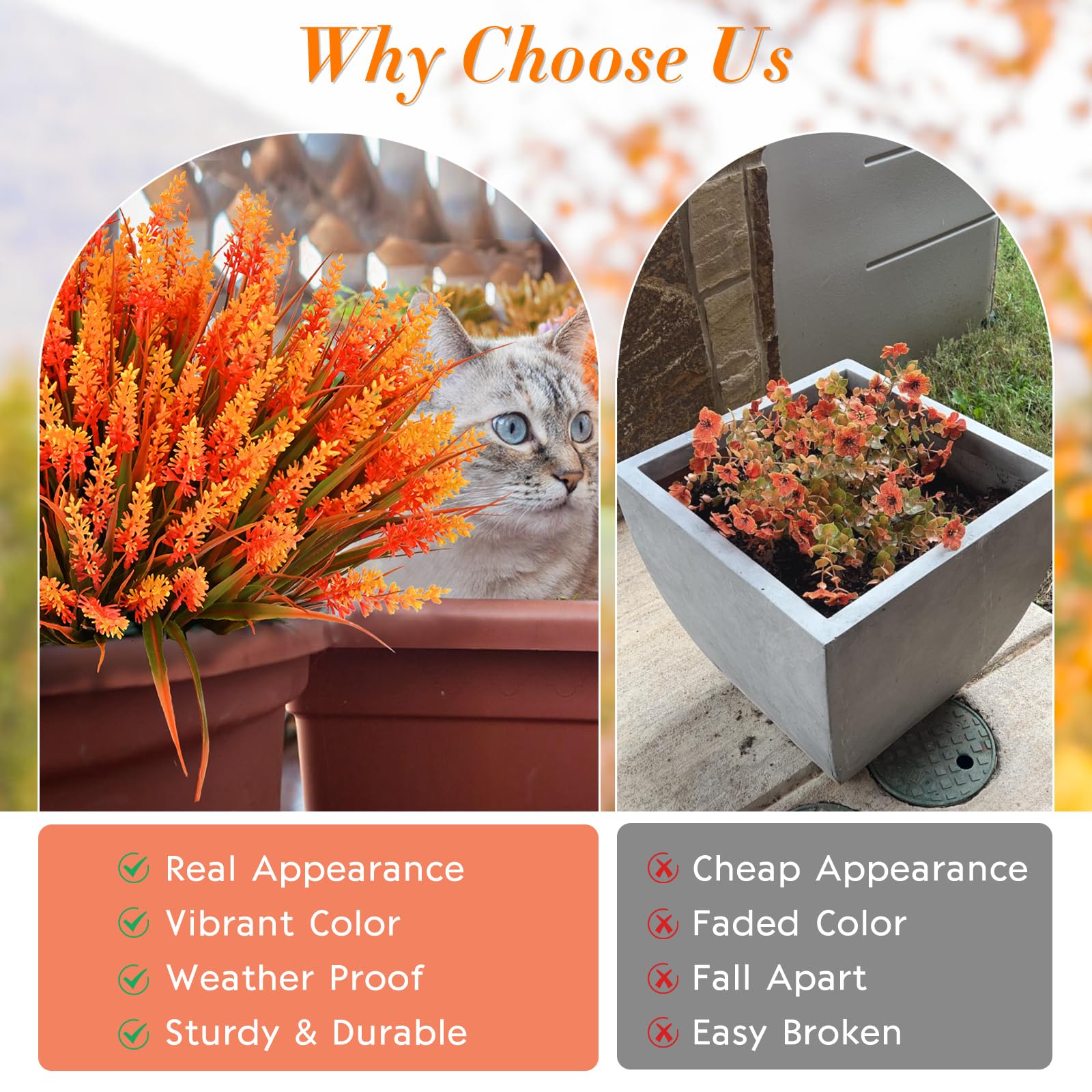 20 Bundles Orange UV Resistant Faux Mums for Outdoor Planters