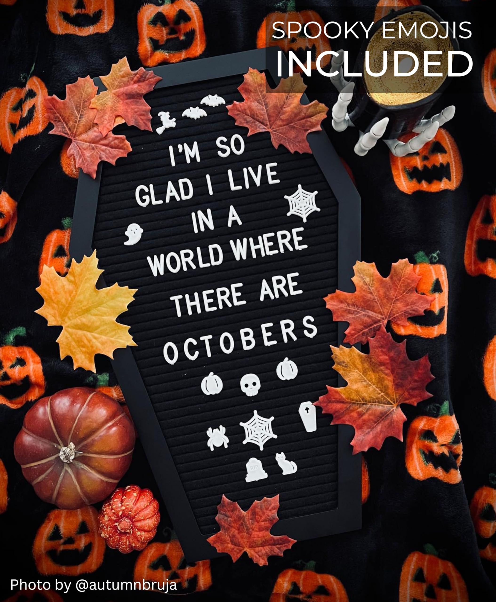 Black Coffin Letter Board With Spooky and All Seasons Emojis