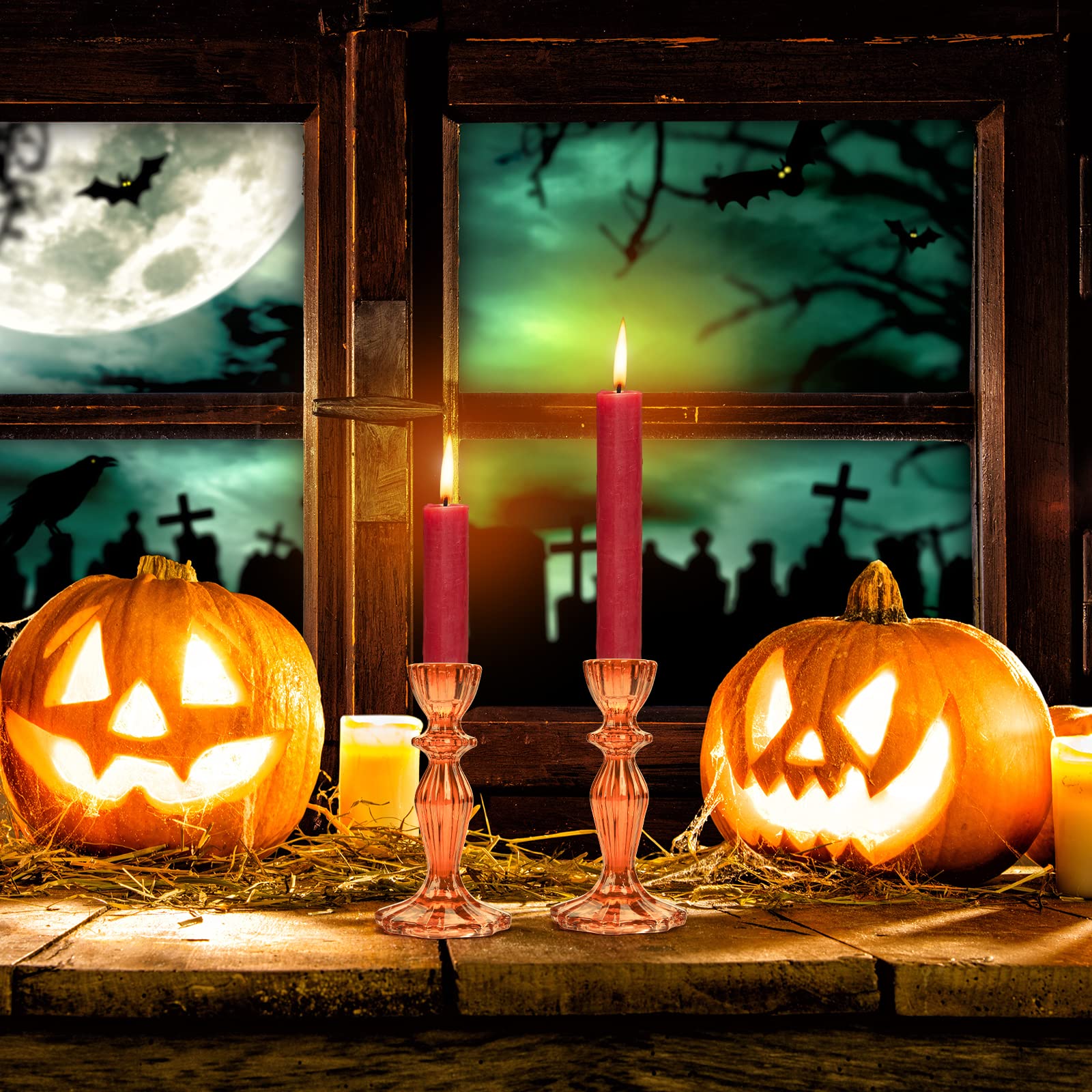 Orange Glass Candlestick Holders for Fall and Halloween Decor