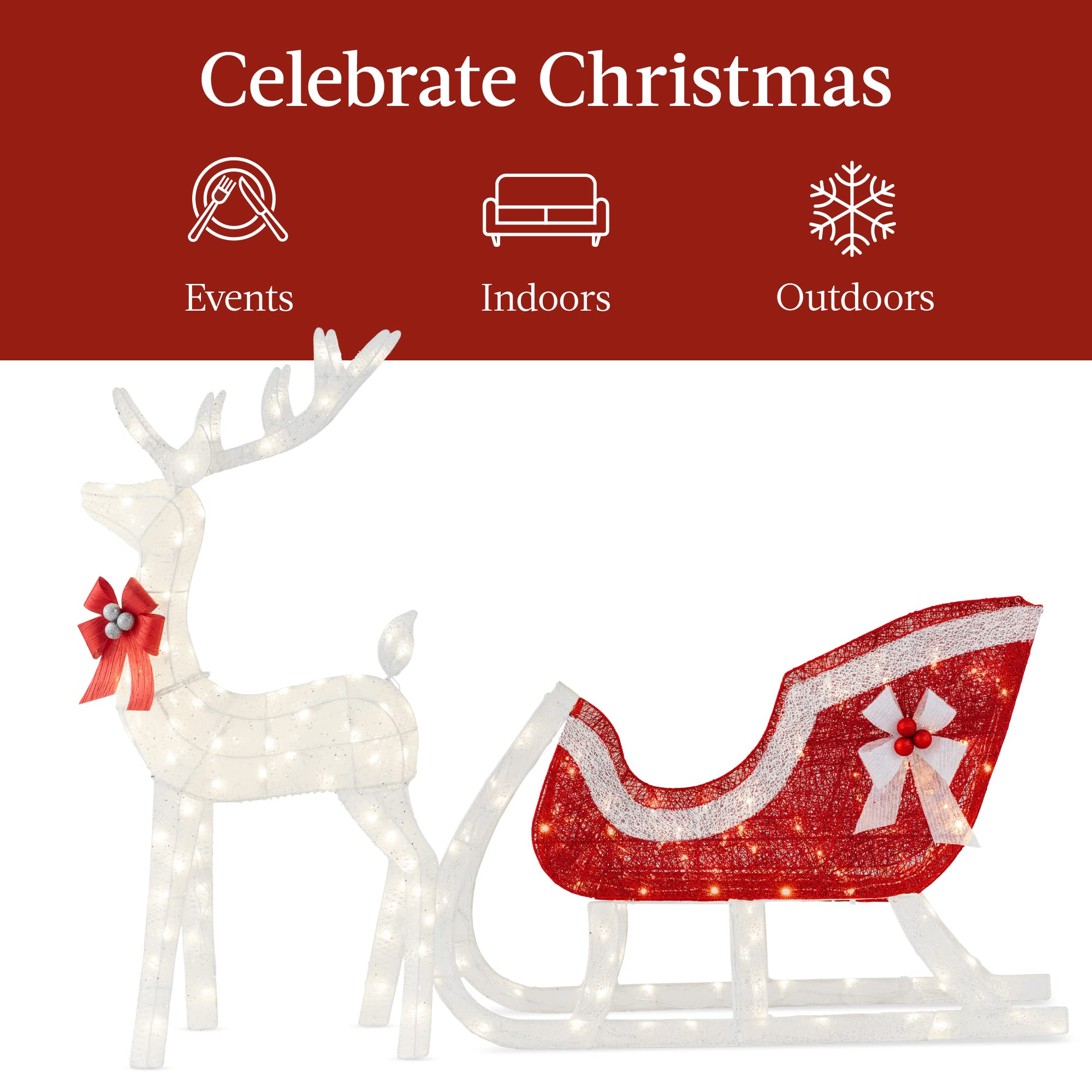 Reindeer and sleigh outdoor Christmas decor