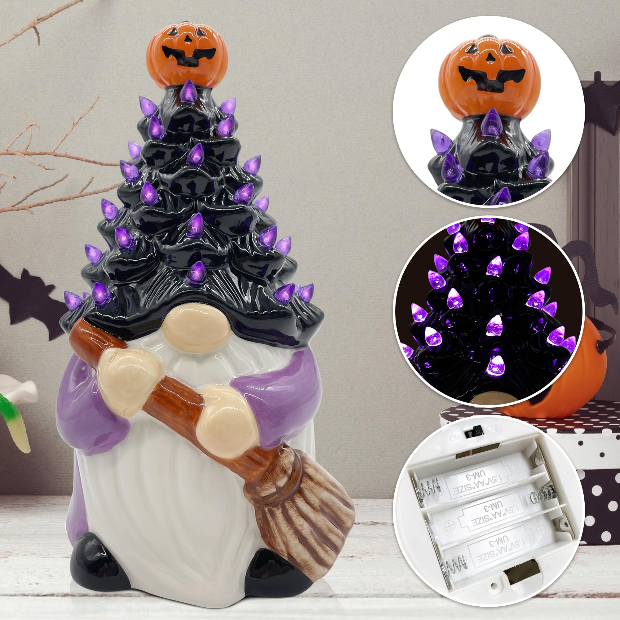 ceramic gnome lighted Halloween decoration