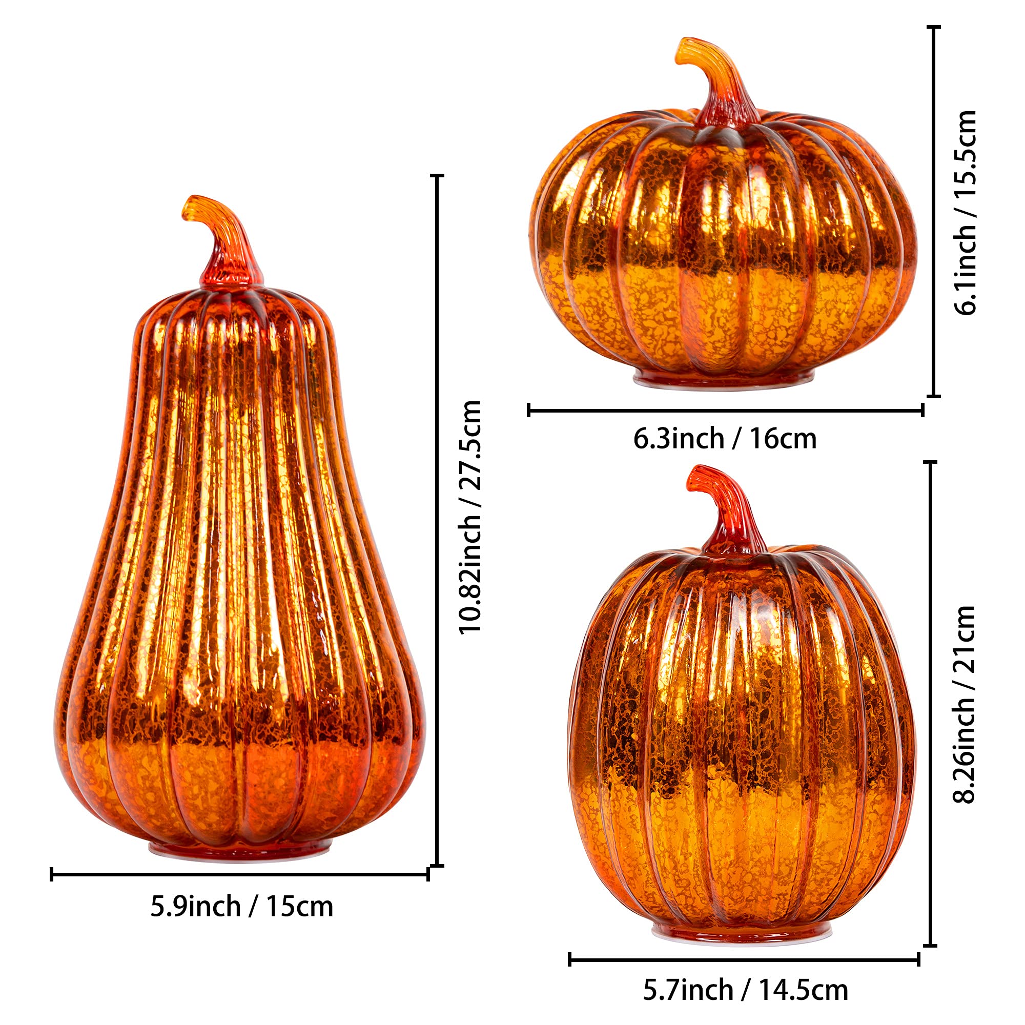 Set of 3 Glass Pumpkin Decoration Sizes
