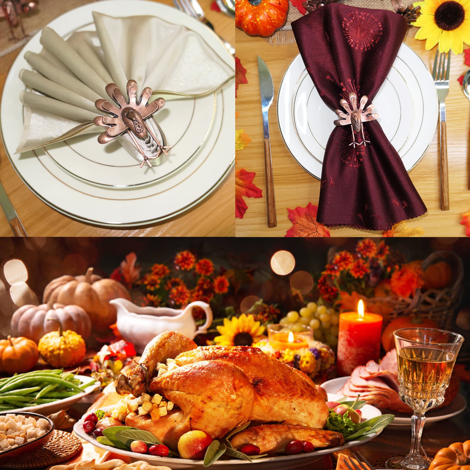 Bronze Thanksgiving Turkey Napkin Ring Set