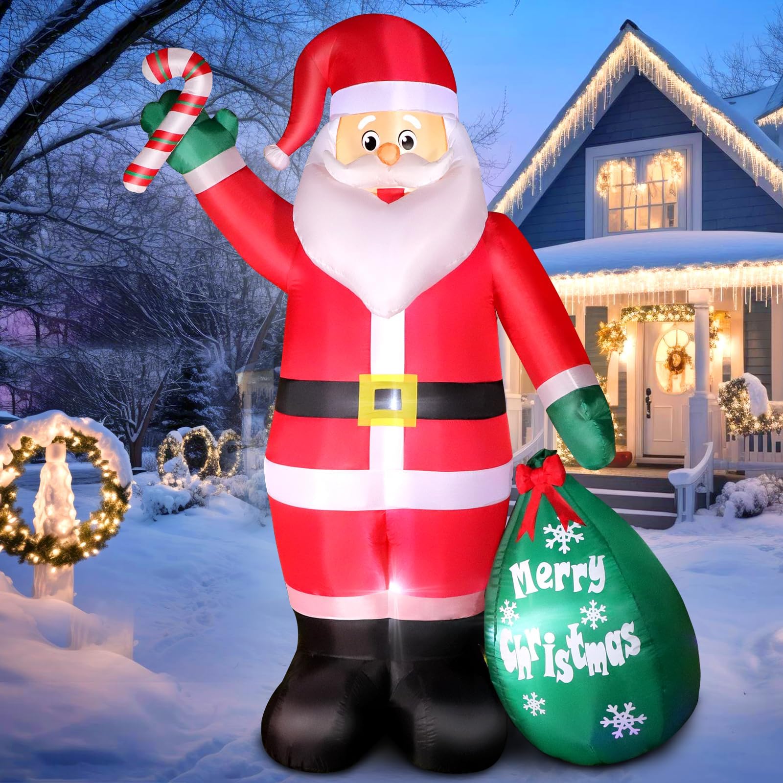 8 FT Christmas Inflatable Santa Claus with Candy Cane and Big Gift Bag