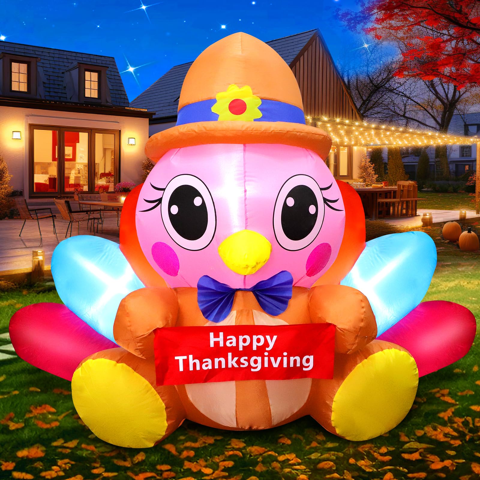 4FT Thanksgiving Inflatable Turkey Outdoor Decoration with Bright LEDs