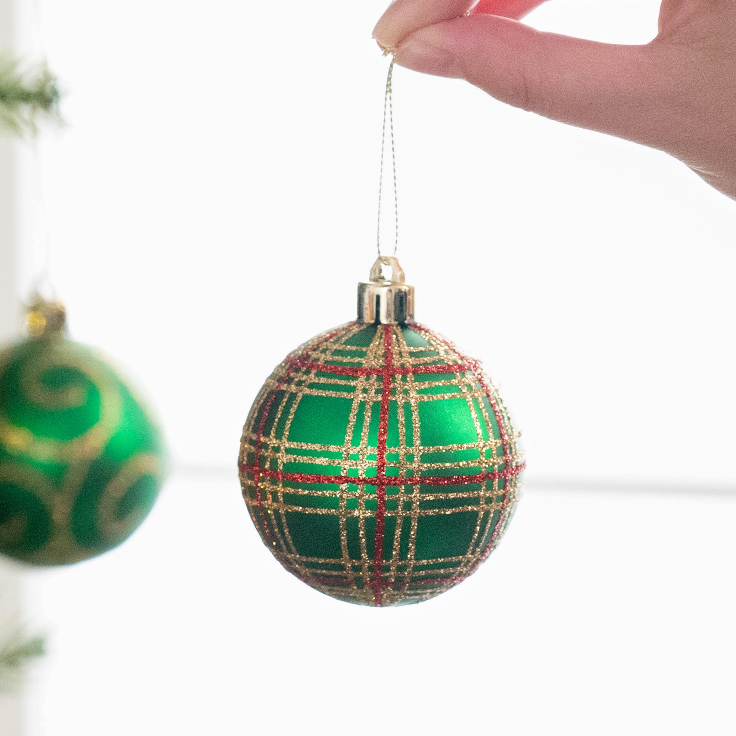 Green red gold plaid ornament