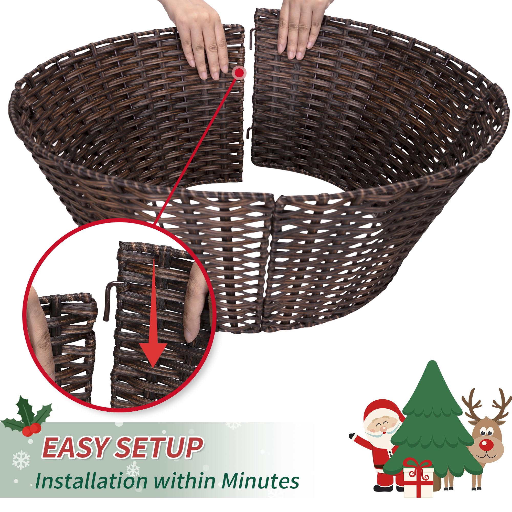 Easy to set up brown wicker Christmas tree collar