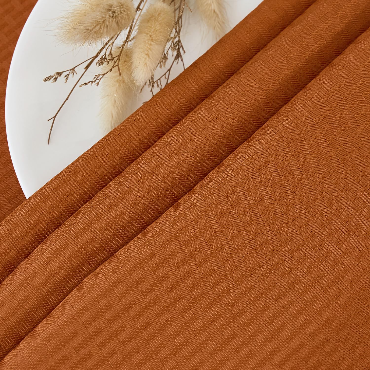 Weaved texture rust colored tablecloth for fall decor