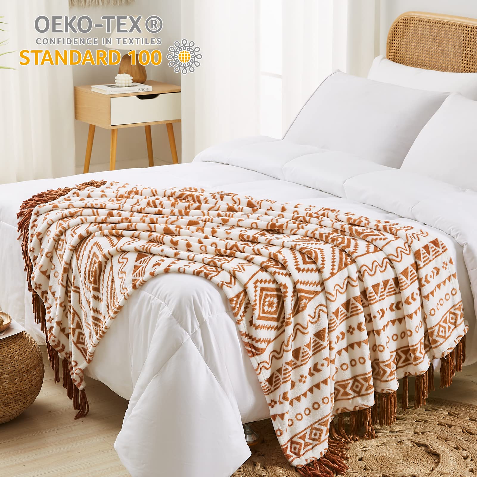 terracotta throw blanket with Aztec pattern