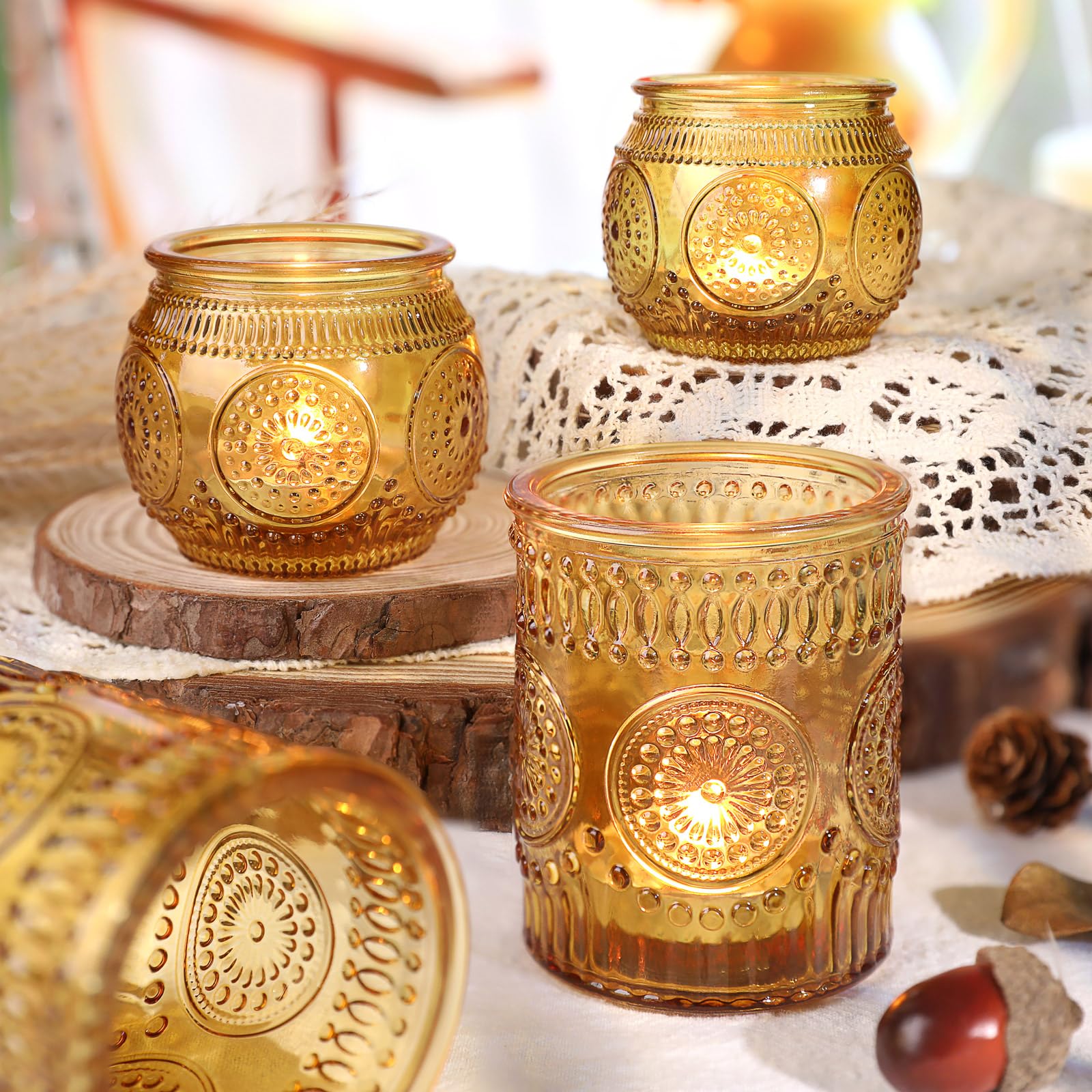 36 Pcs Amber Glass Votive Tealight Candle Holders