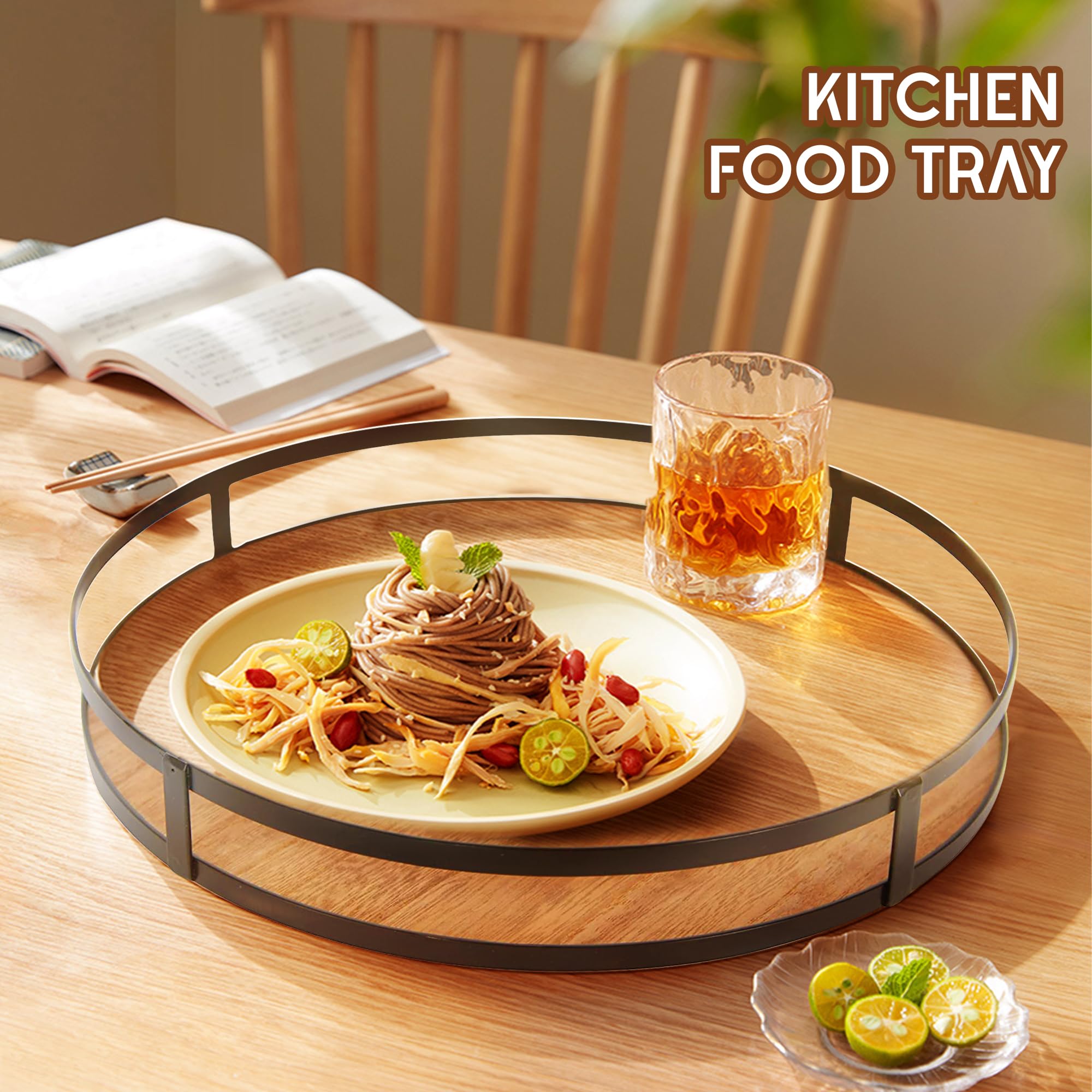kitchen food serving tray wood base