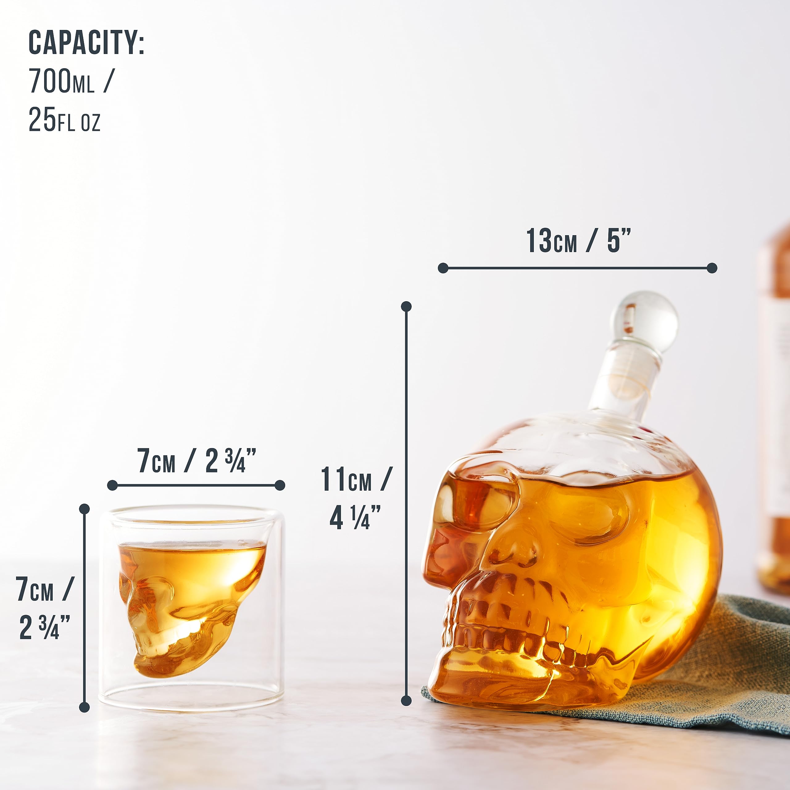 skull decanter and skull glass sizes