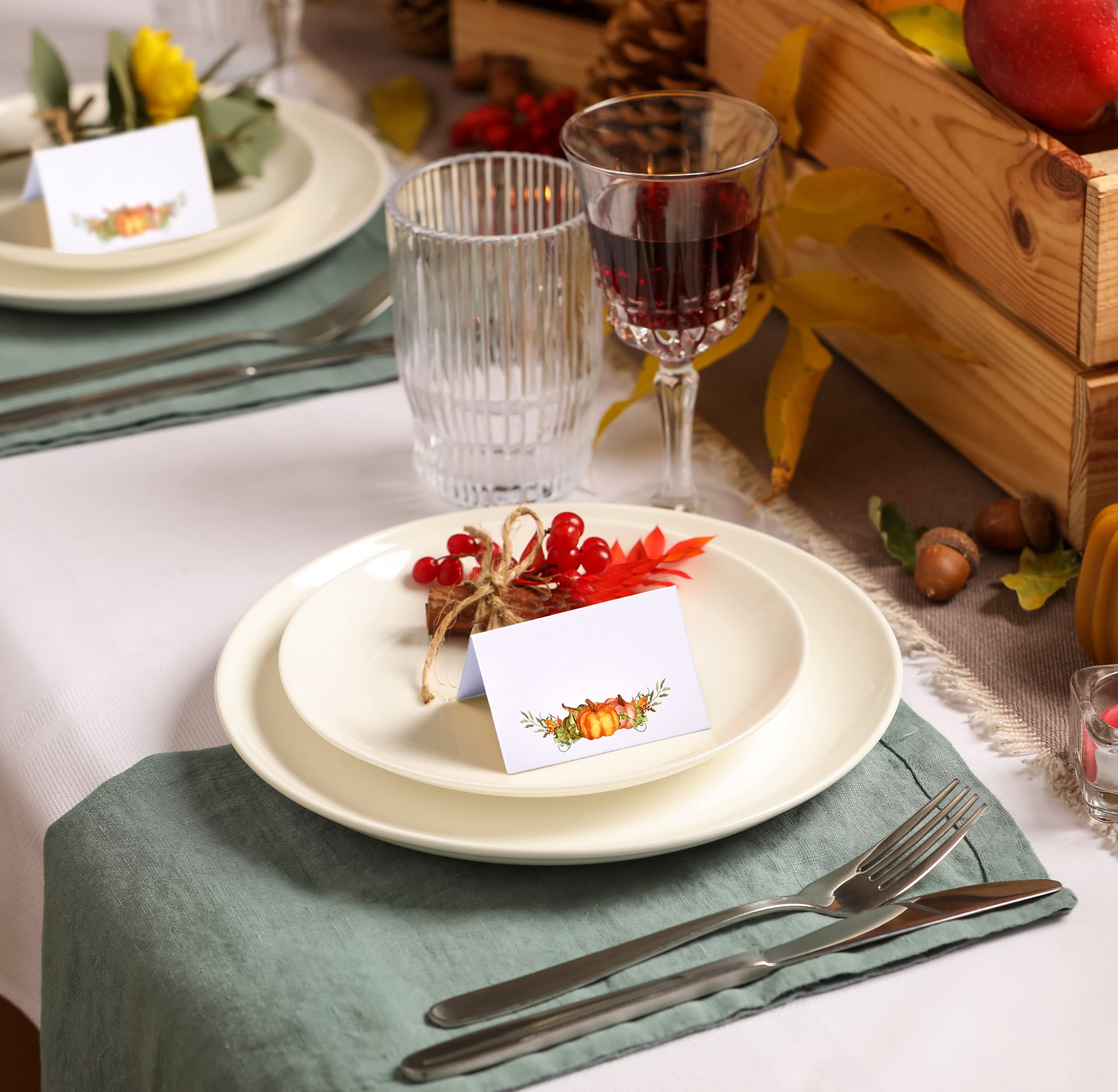 pumpkin place card on table setting