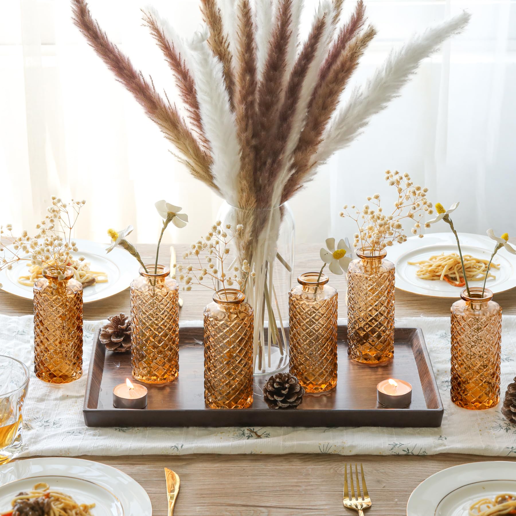 Amber Glass Vase Set for Fall Decor - Fall Centerpiece Idea
