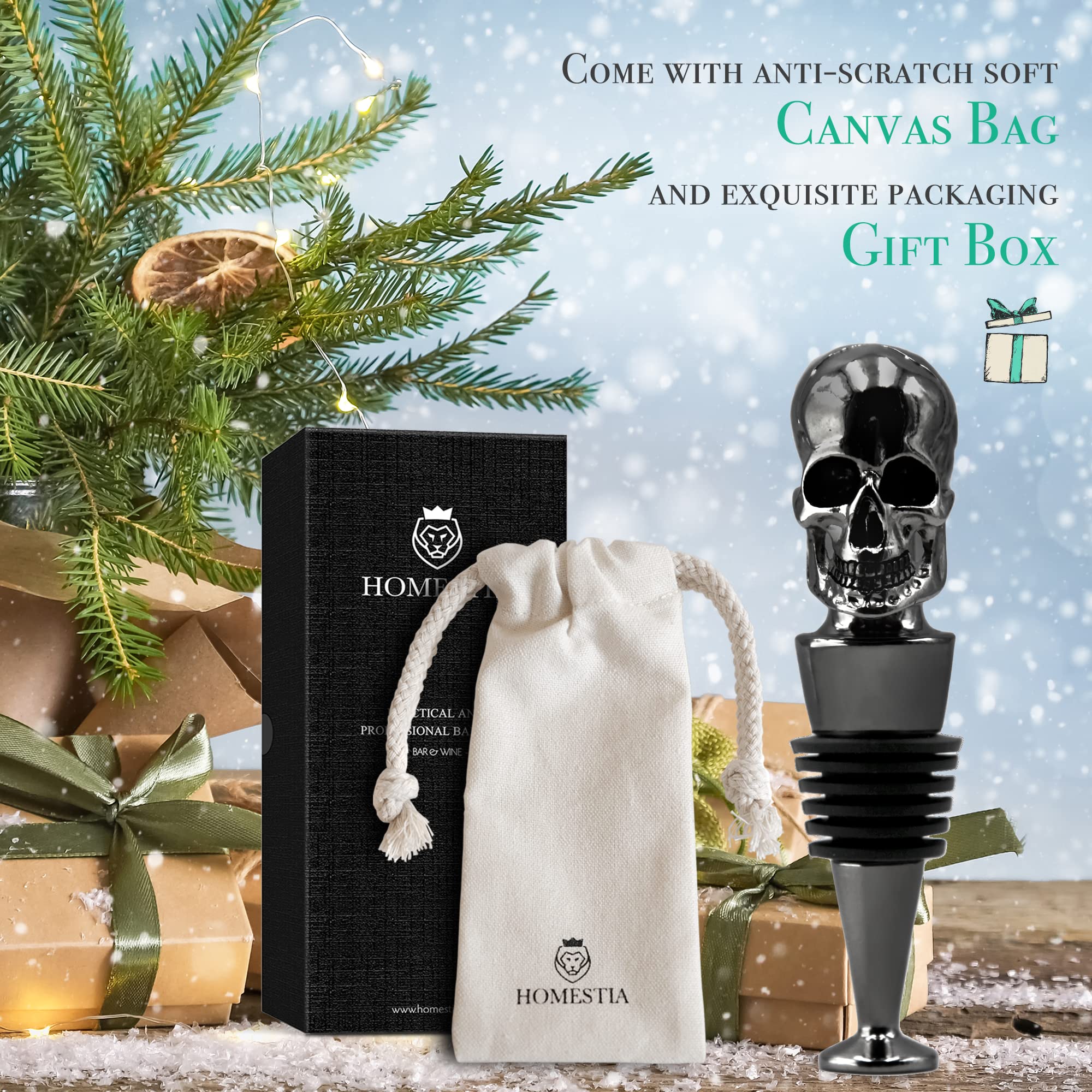 3D Skull Bottle Stopper Metal Wine Cork with gift box and canvas bag
