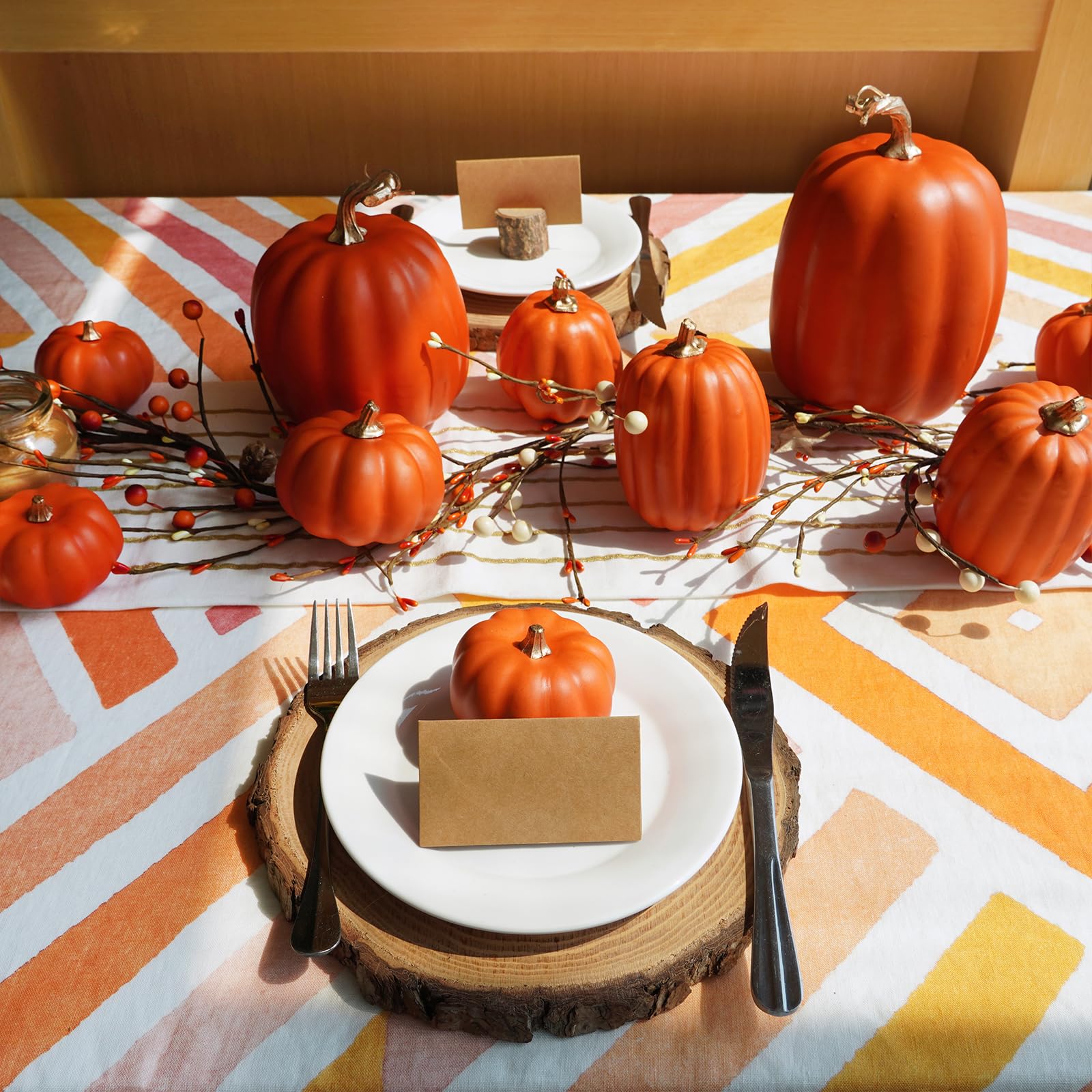 artificial pumpkin table setting