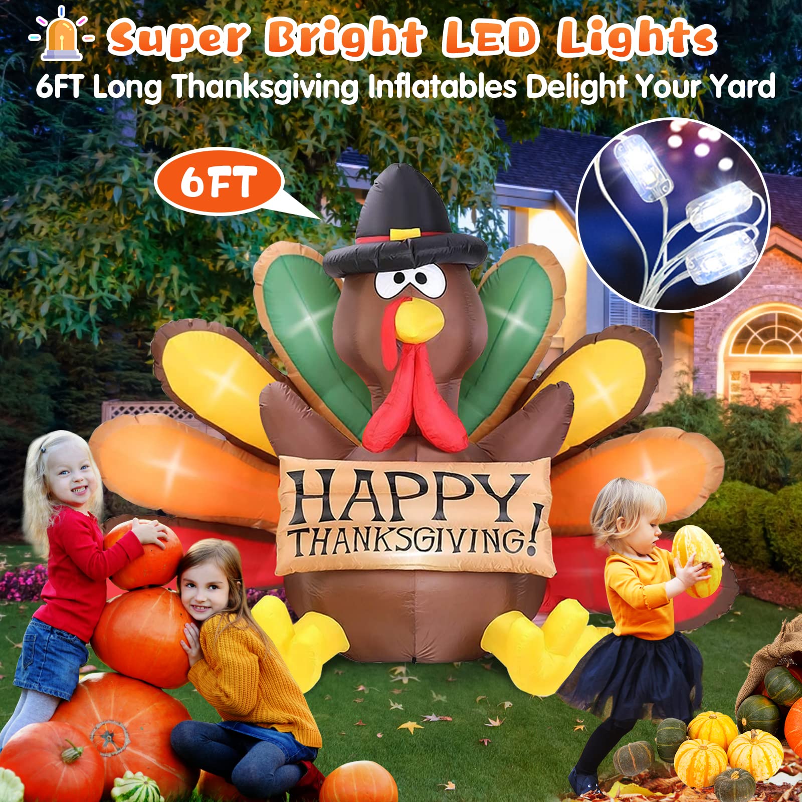 Thanksgiving inflatable turkey decoration with LEDs