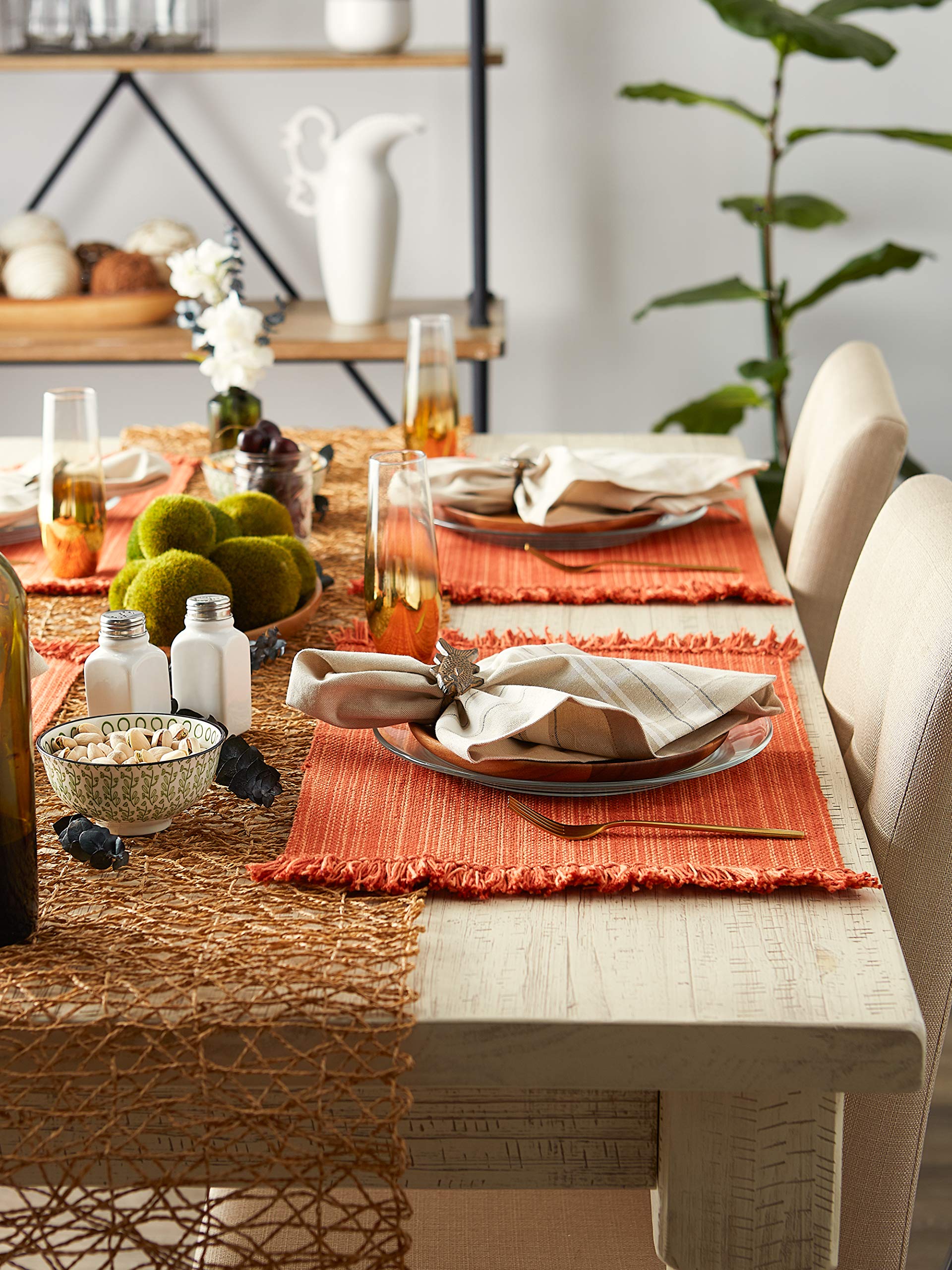 Spice colored fall placemats with fringe