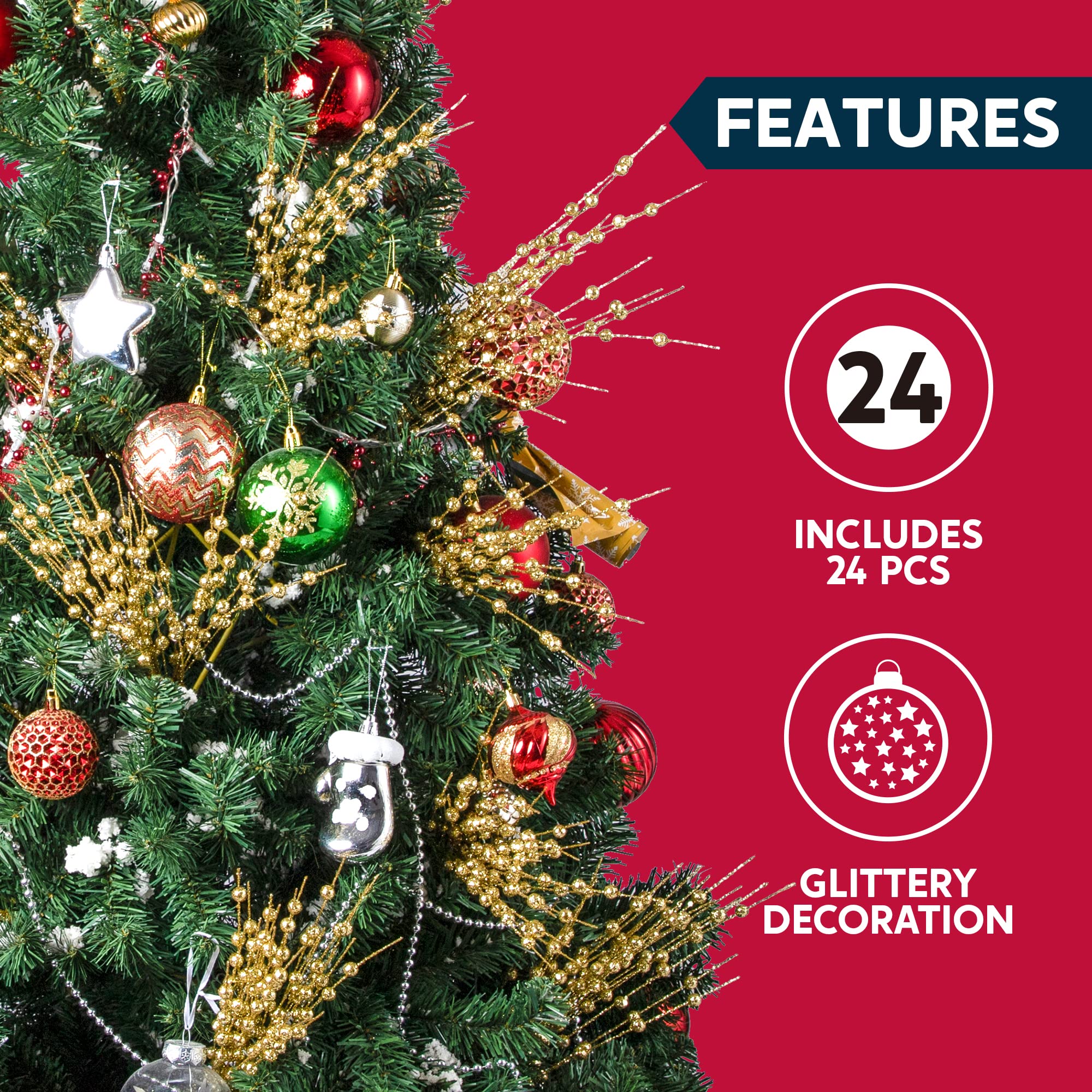 24 piece glittery decoration berry stems