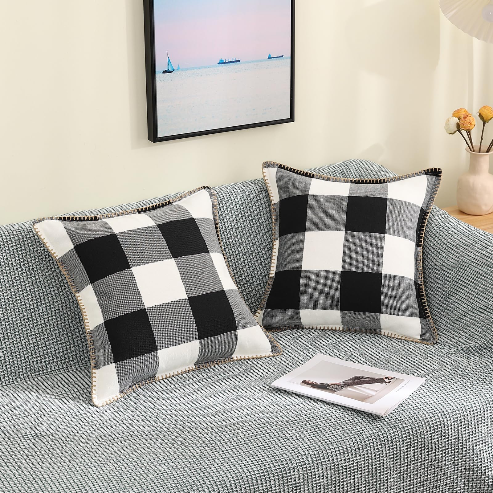 black and white buffalo checkered pattern pillow cover set