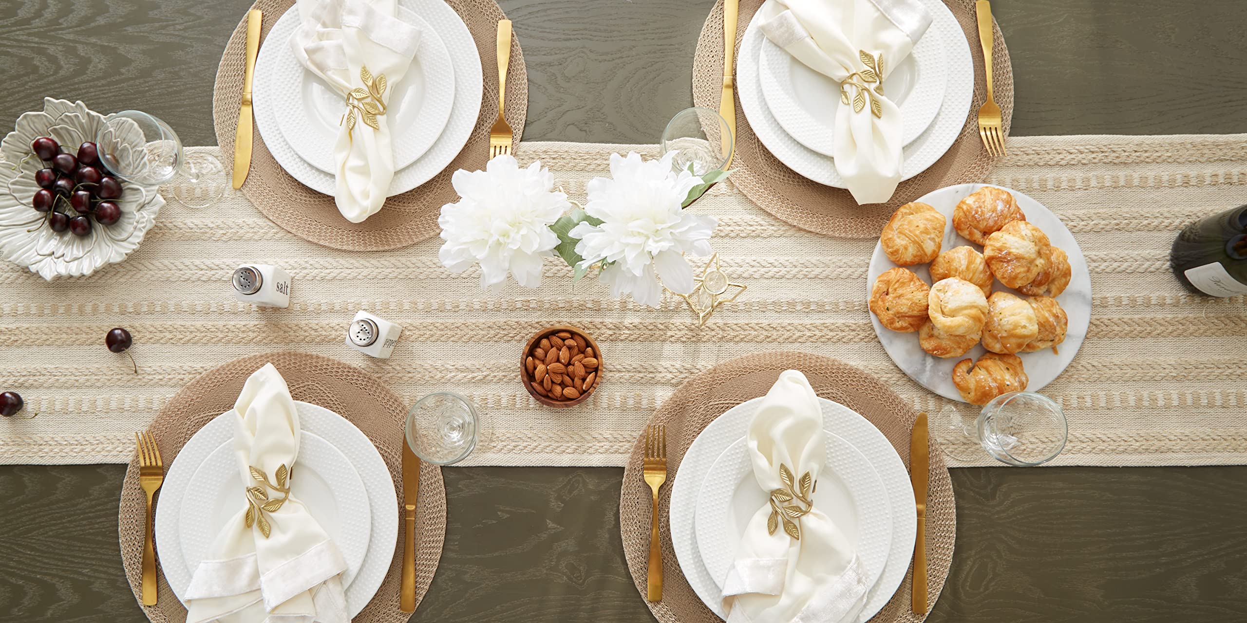 Farmhouse braided stripe table runner - styled dining table - table decor ideas