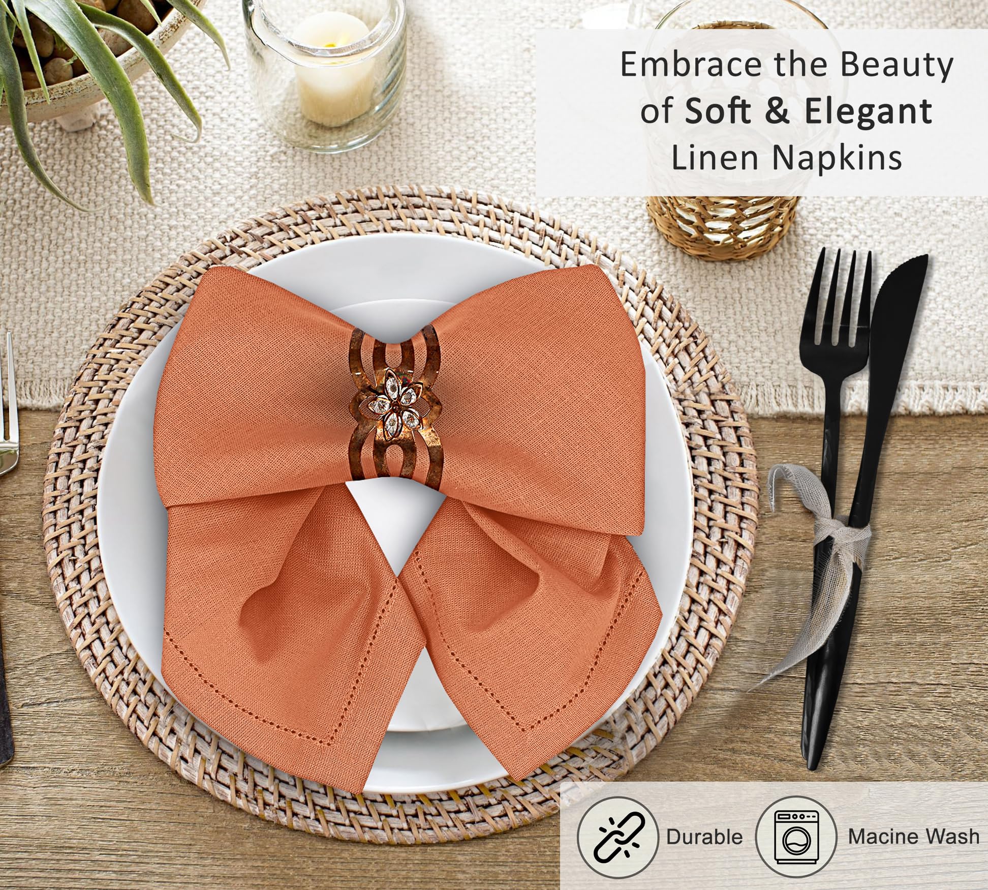 Soft Linen Napkin Set in Fall Orange
