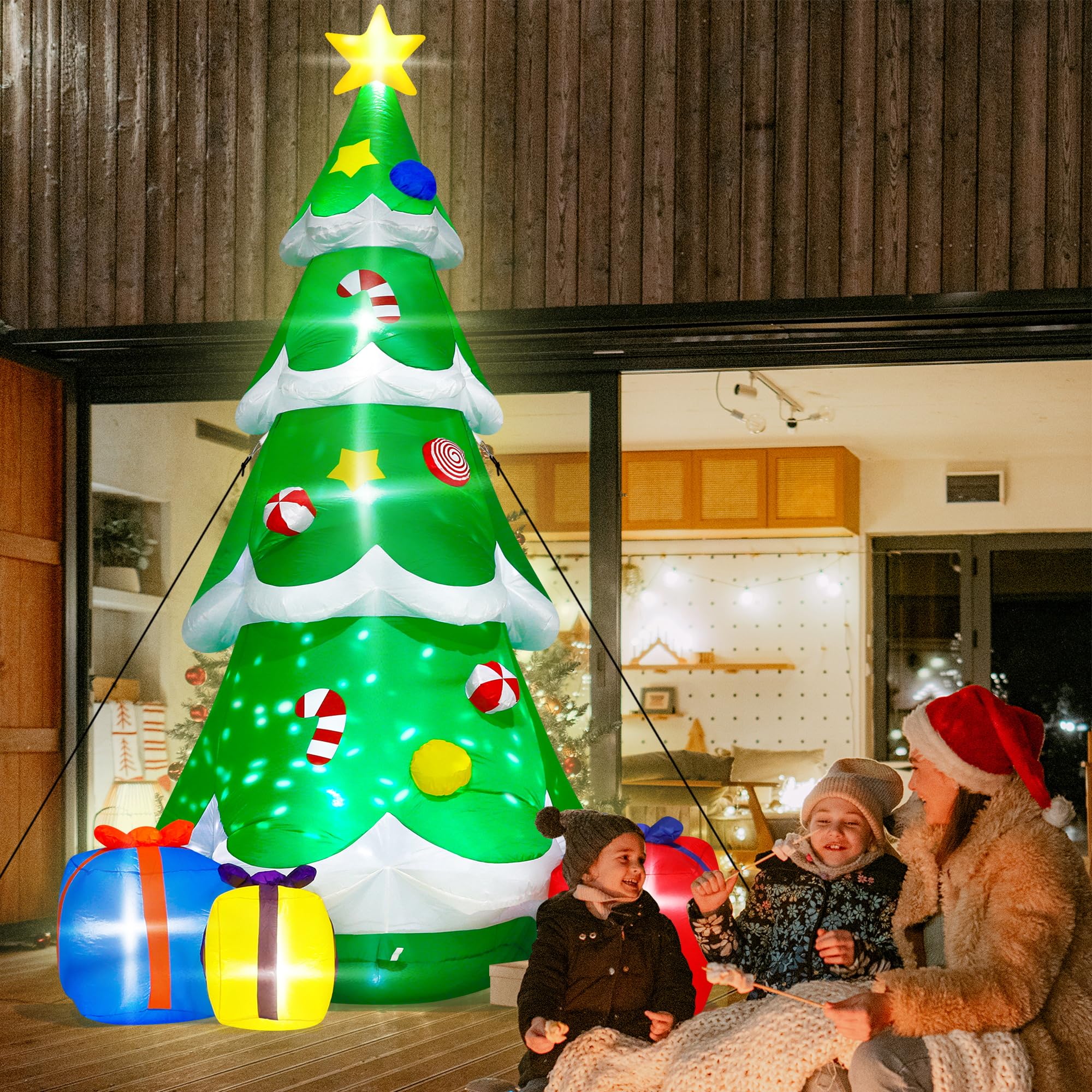 multi-color decorated tree inflatable with star on top