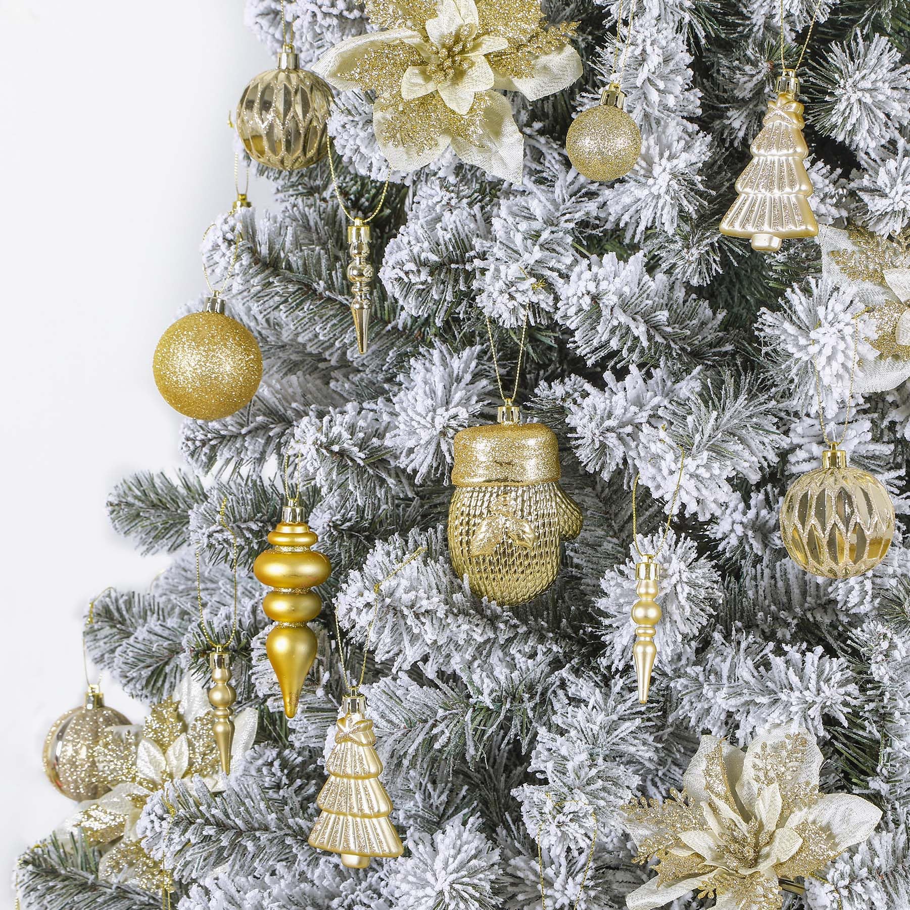 Gold Christmas Ornaments Set on Tree