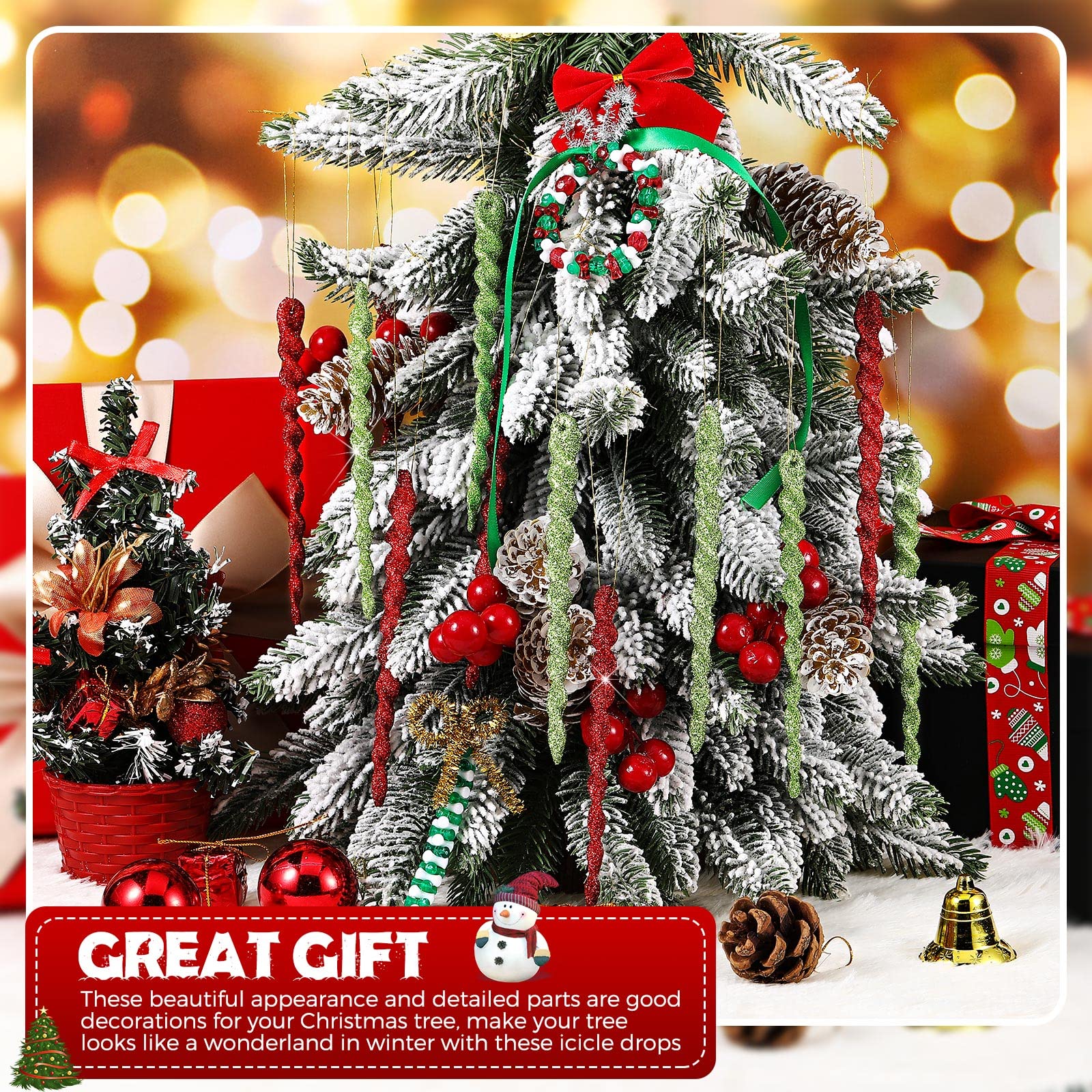 Red and Green Twisted Icicle Ornament Set Details