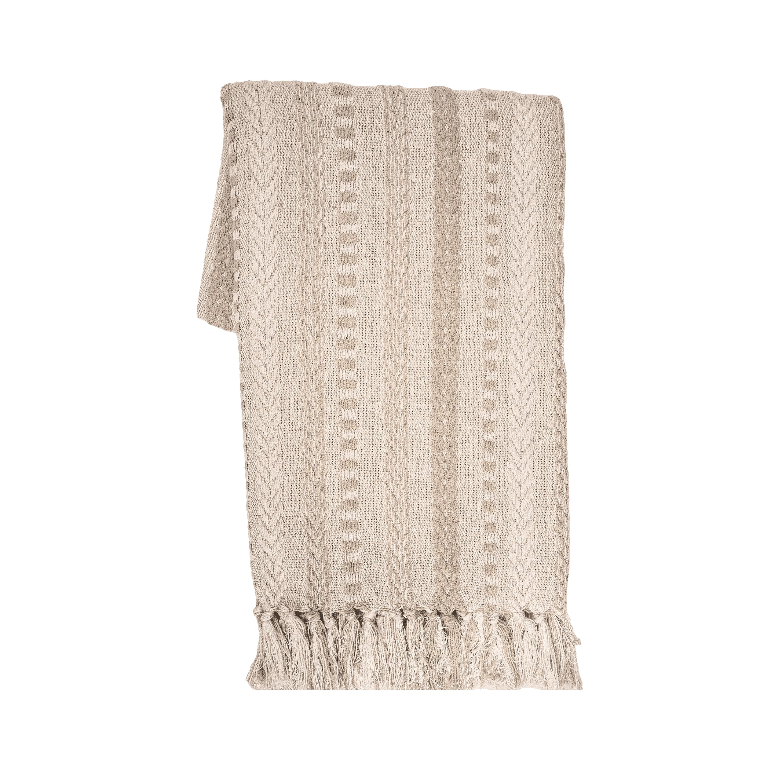 Farmhouse Throw Blanket in Warm Sand Neutral Color with Tassels