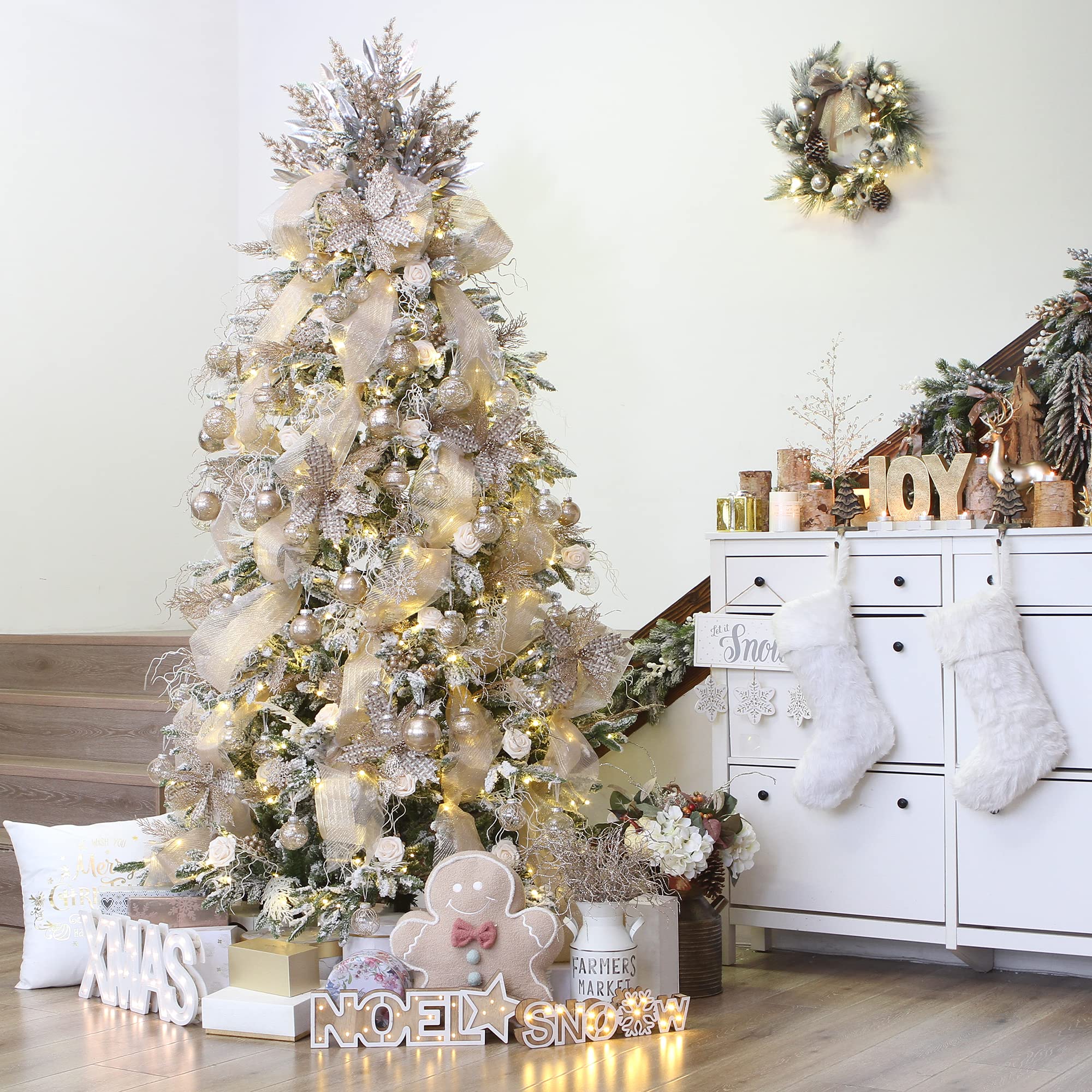 30 Count Champagne Filled Clear Plastic Christmas Ball Ornaments Set