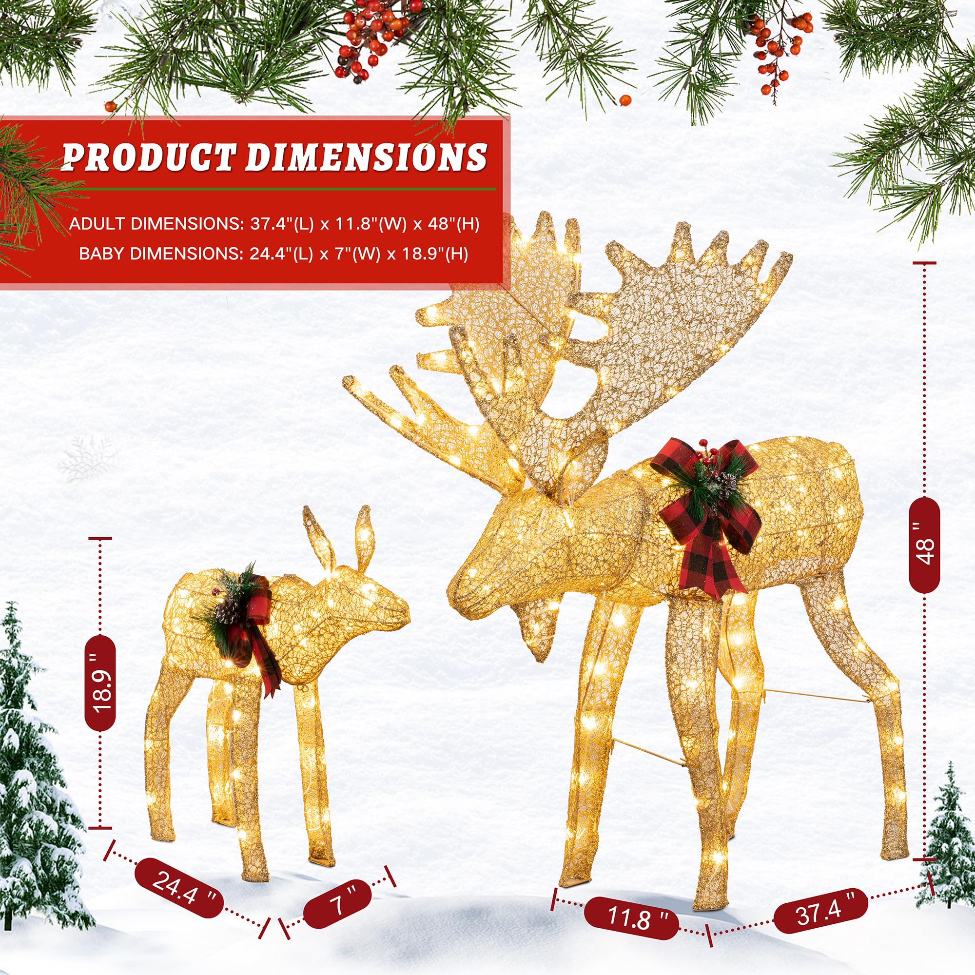 LED reindeer with ribbons Christmas outdoor decor