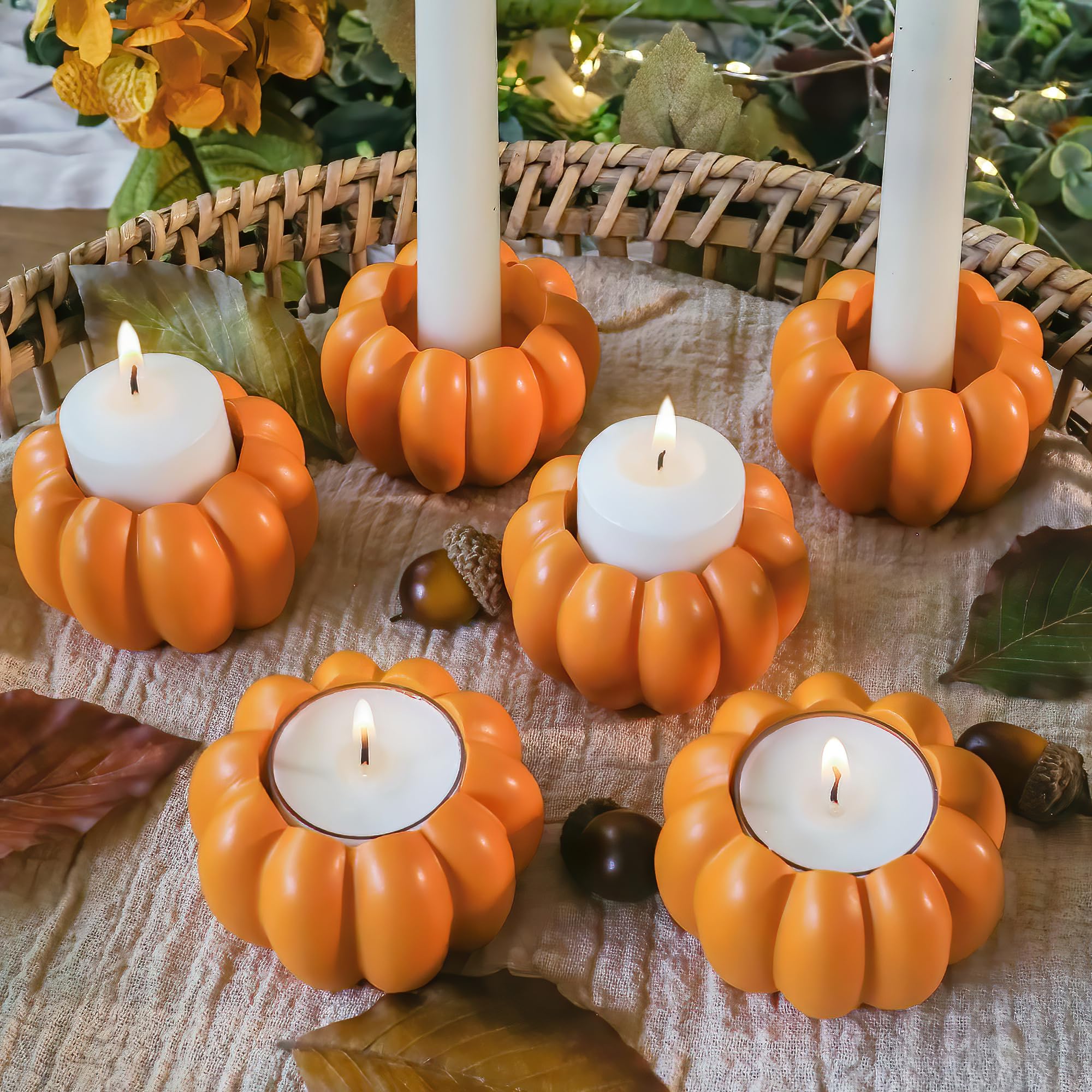2-in-1 Orange Pumpkin Candle Holders (Set of 6)
