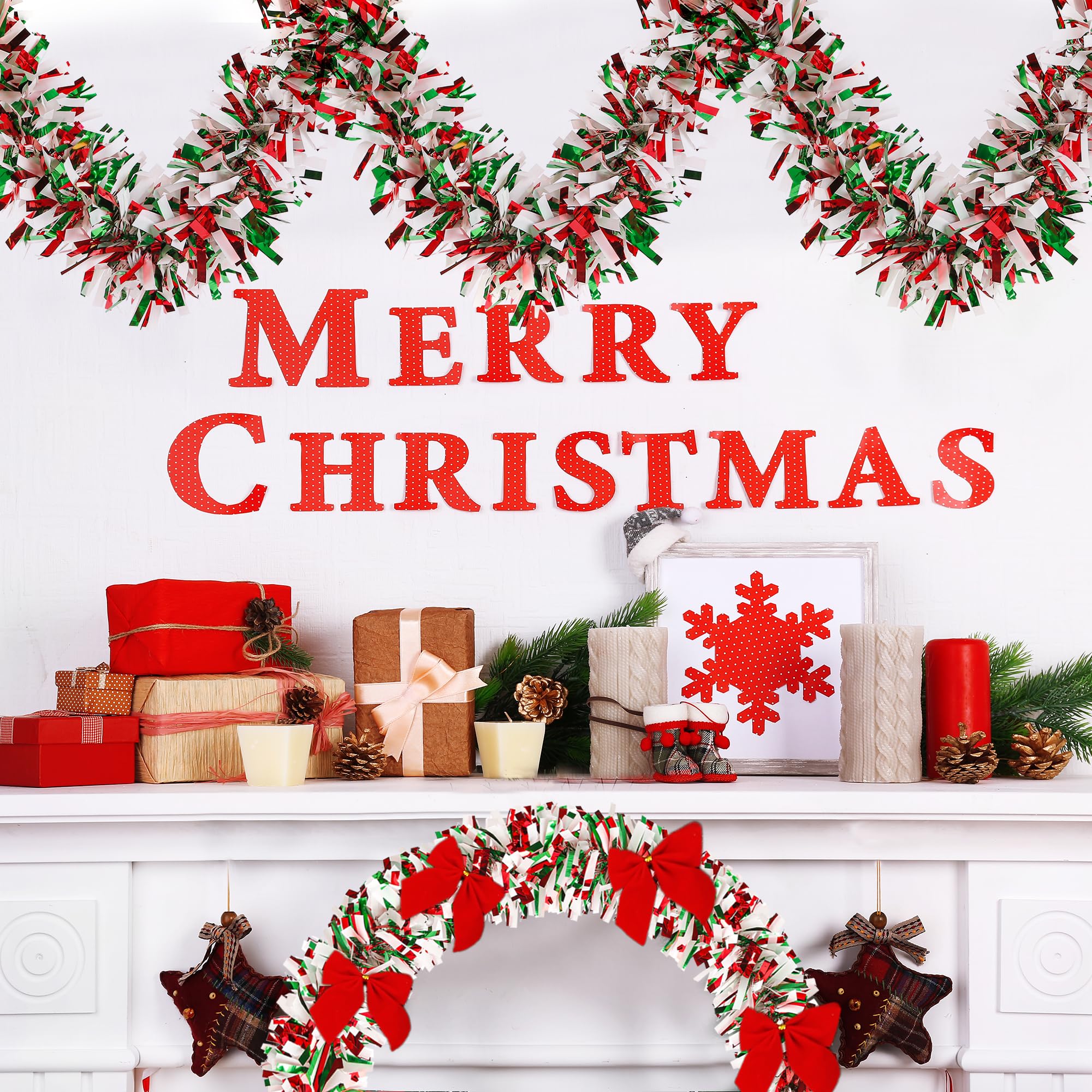 Green red white Christmas tinsel decoration