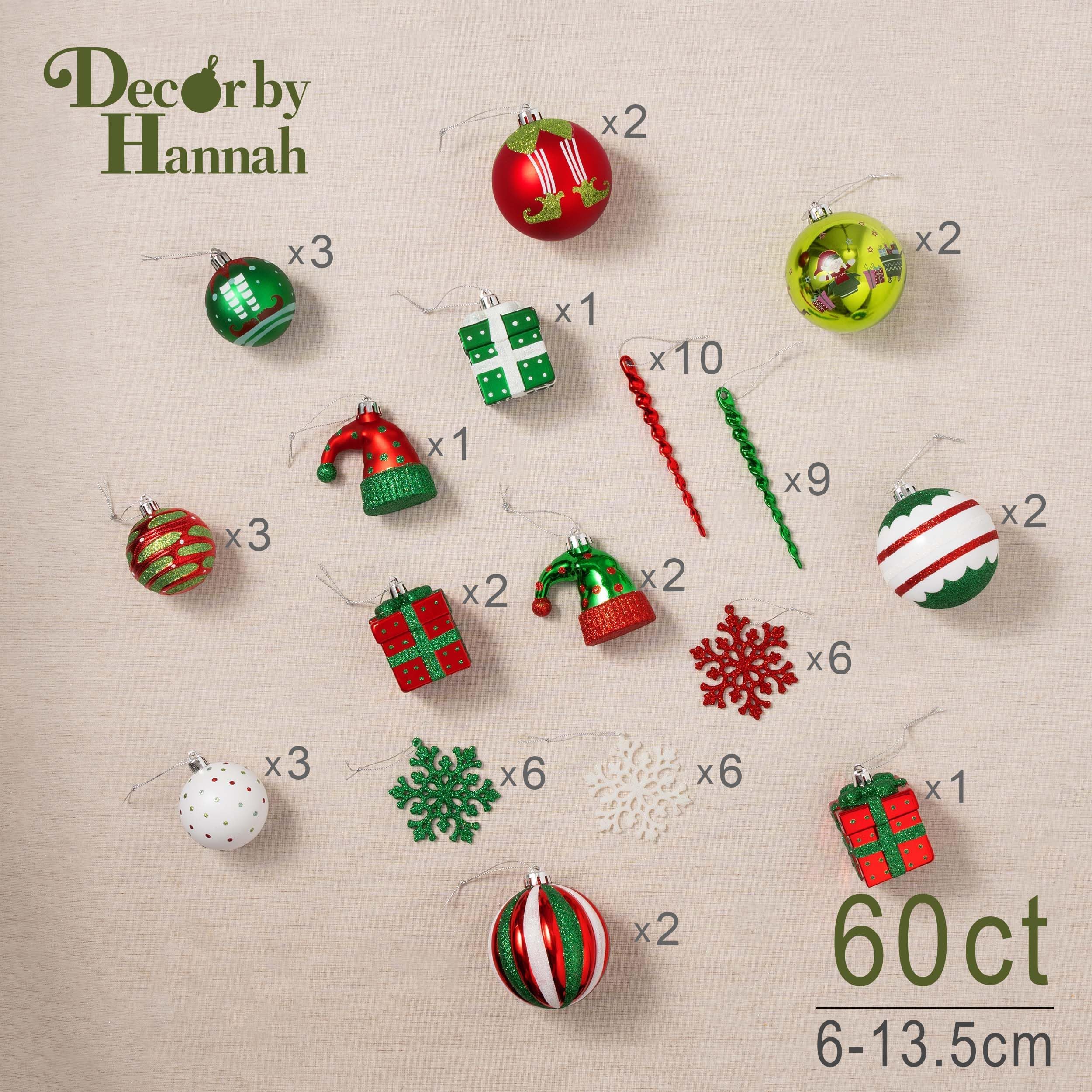 60ct Red Green White Christmas Elves Ornaments Designs